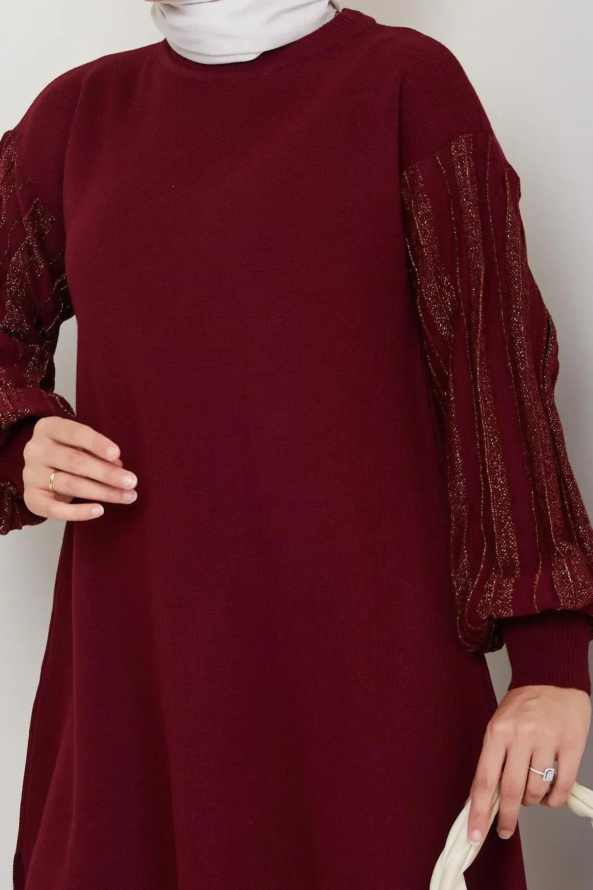 Kadın Salaş Model Kolu Desenli Tesettür Triko Tunik