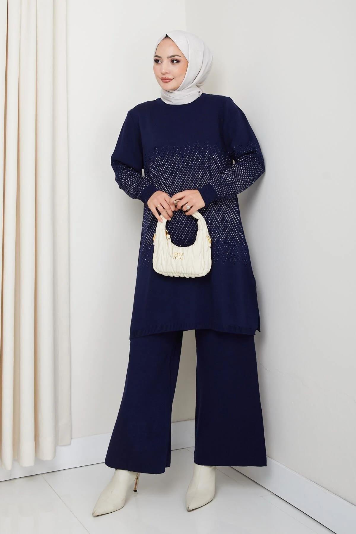 Kadın Simli Desenli Triko Tesettür Kazak – Şık Günlük Model