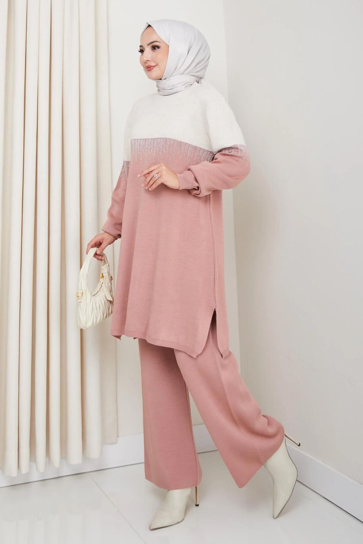 Kadın Simli Desenli Triko Tunik – Uzun Kol Rahat Kalıp