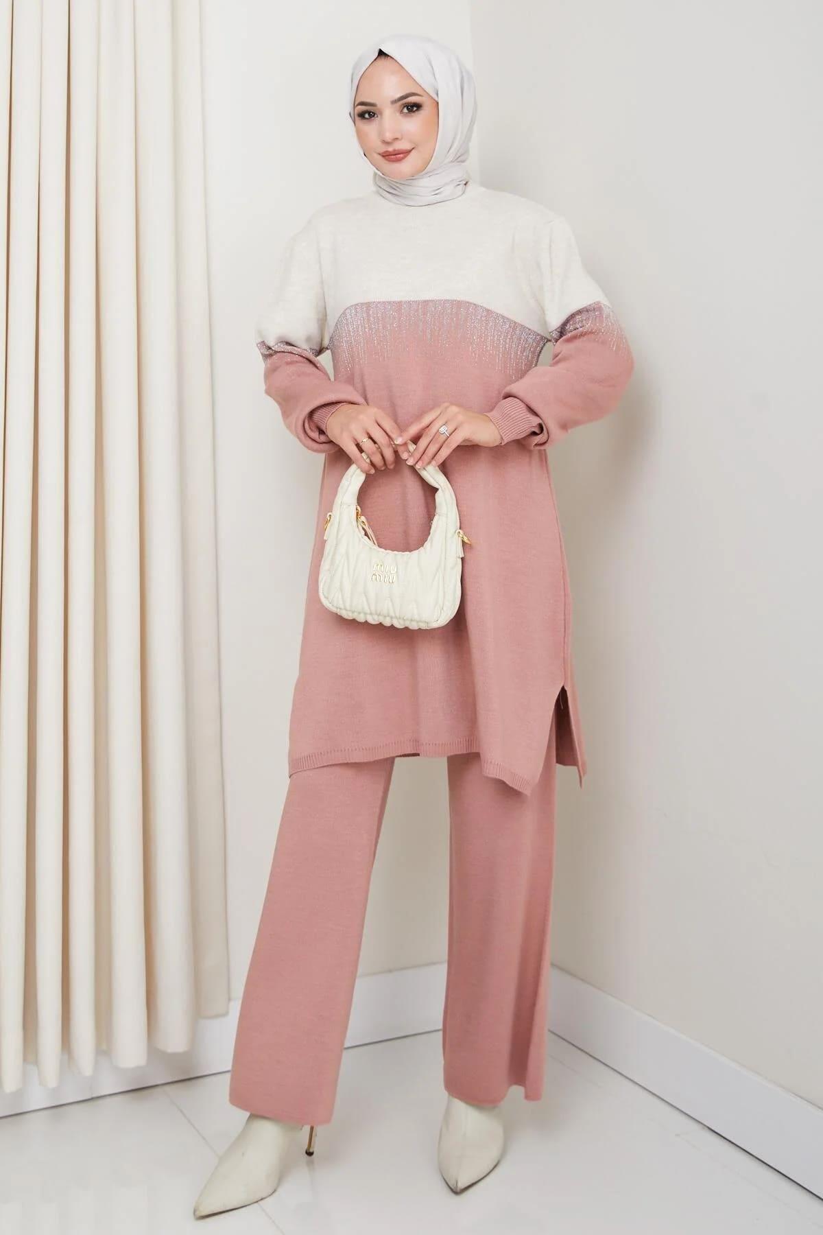 Kadın Simli Desenli Triko Tunik – Uzun Kol Rahat Kalıp