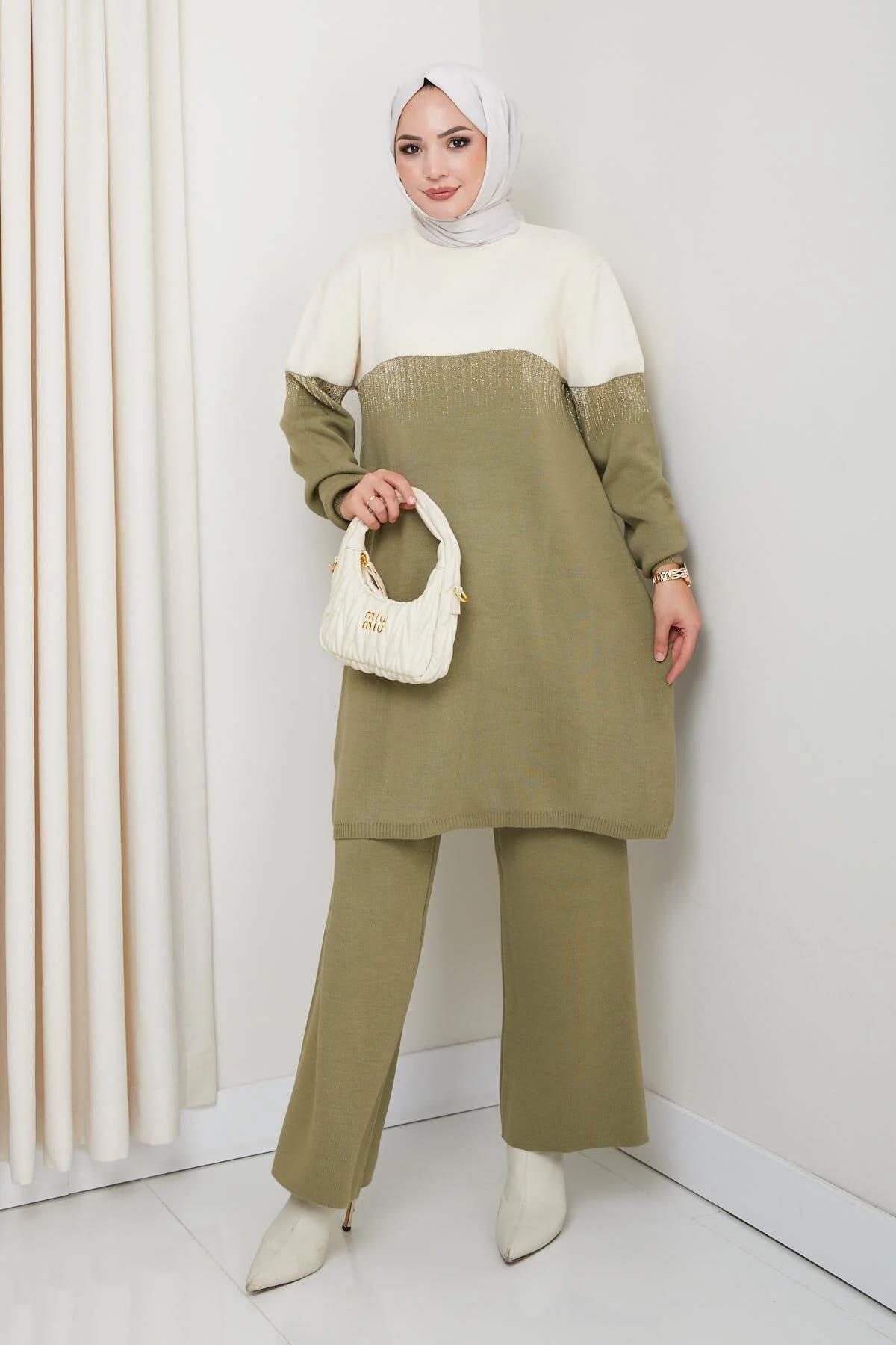 Kadın Simli Desenli Triko Tunik – Uzun Kol Rahat Kalıp