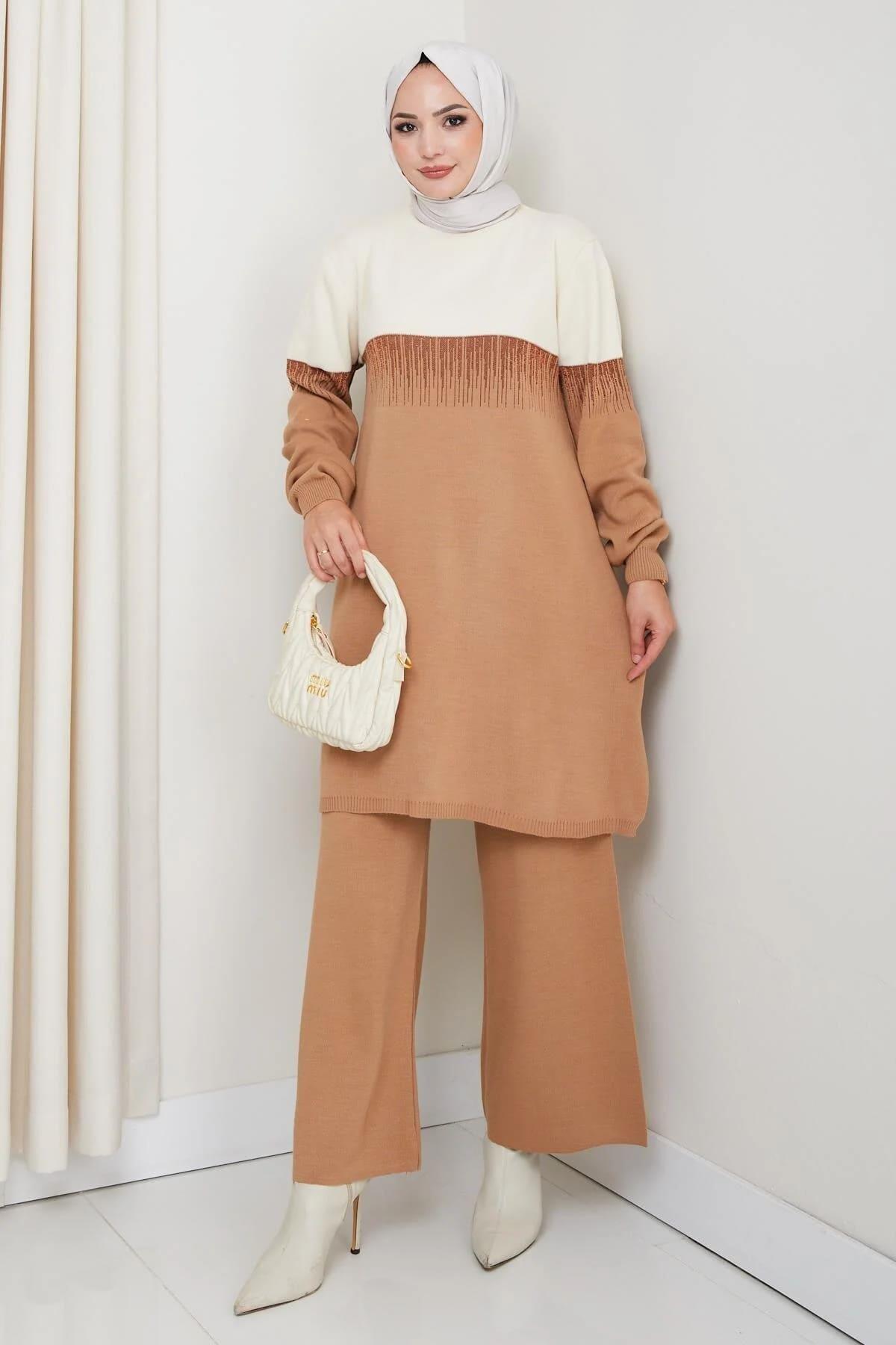 Kadın Simli Desenli Triko Tunik – Uzun Kol Rahat Kalıp