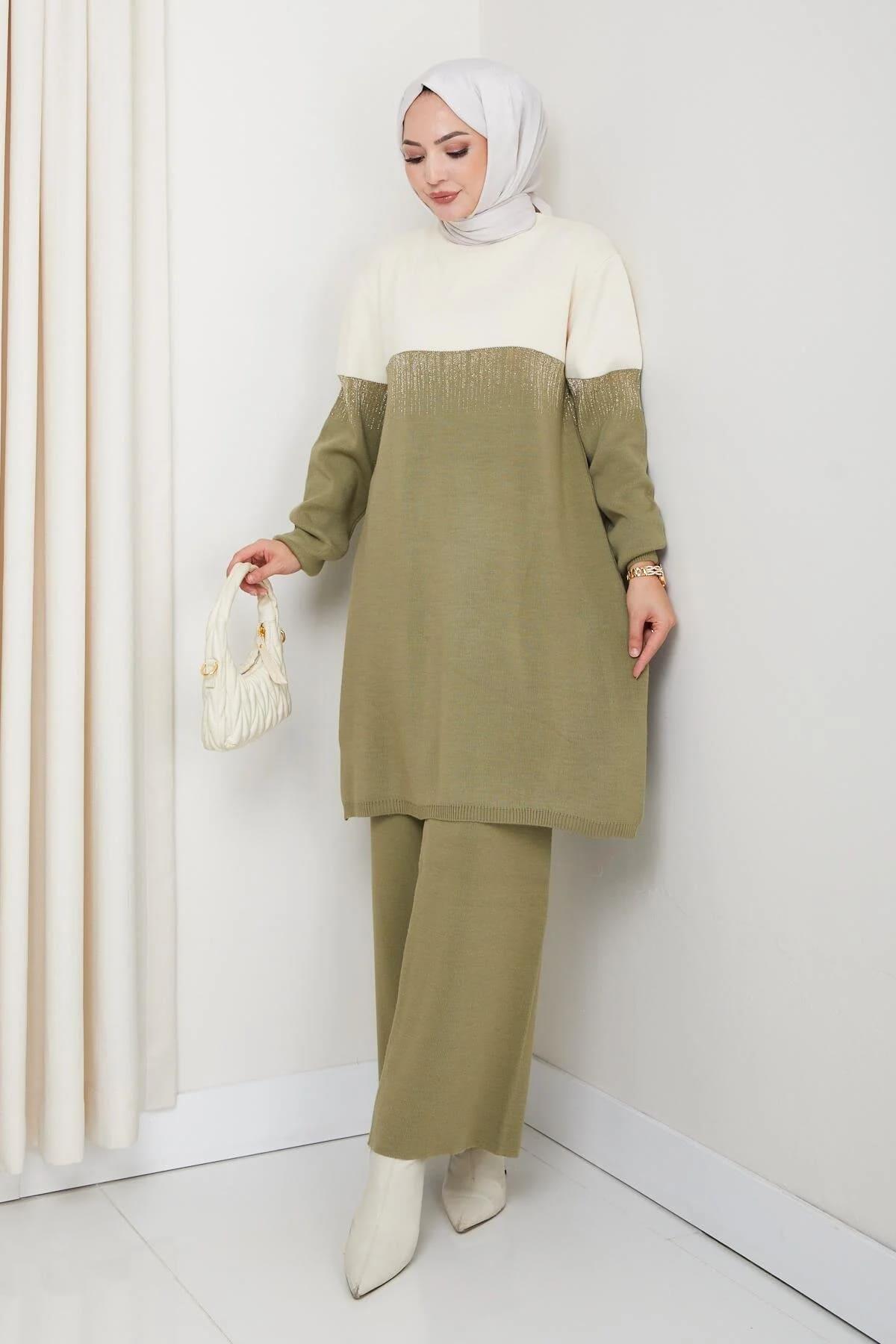 Kadın Simli Desenli Triko Tunik – Uzun Kol Rahat Kalıp