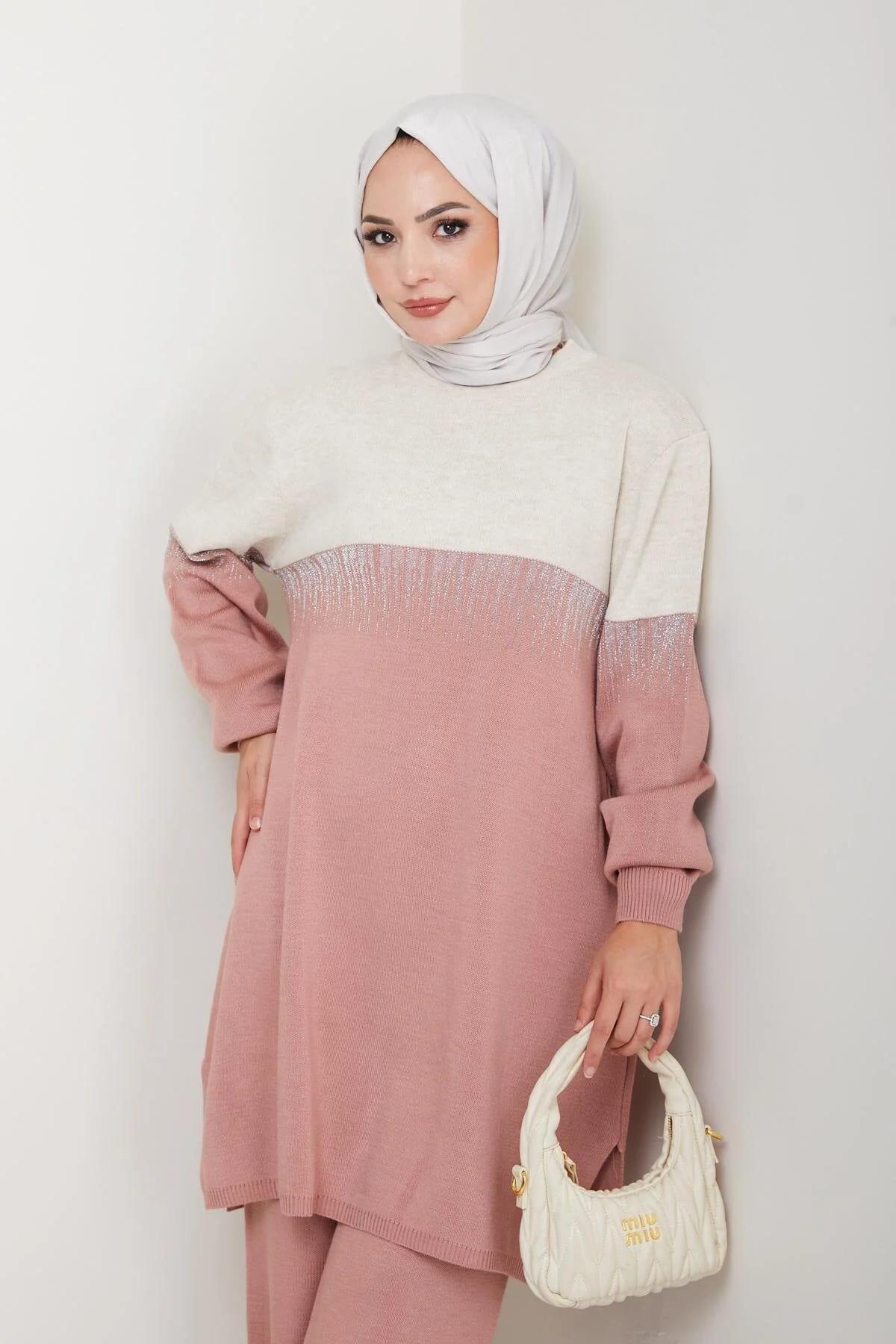 Kadın Simli Desenli Triko Tunik – Uzun Kol Rahat Kalıp