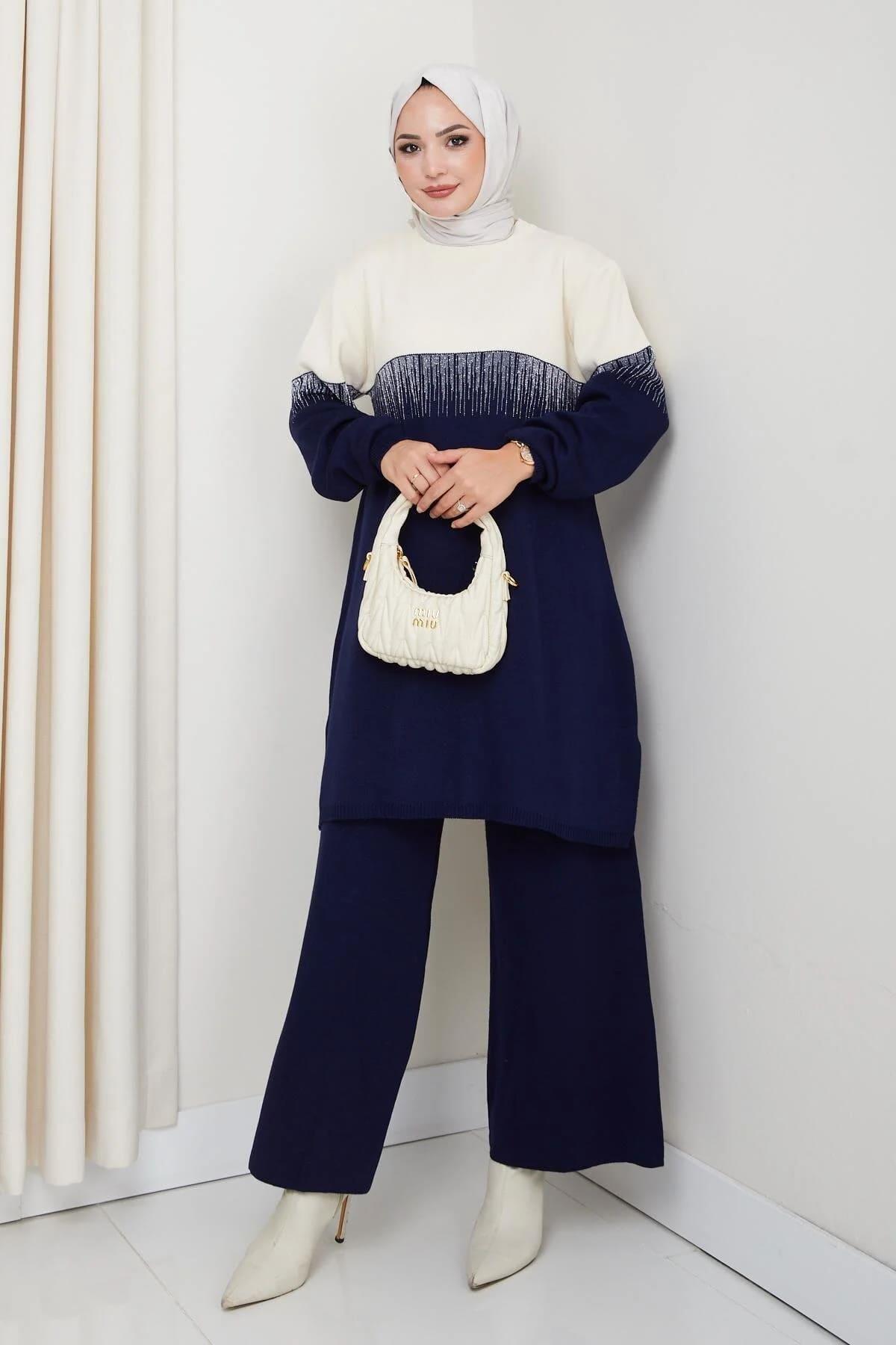 Kadın Simli Desenli Triko Tunik – Uzun Kol Rahat Kalıp