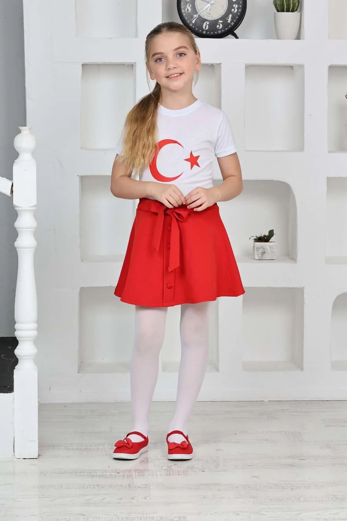 KIZ ÇOCUK FİYONK DETAYLI GÖSTERİ 23 NİSAN 29 EKİM 19 MAYIS GÖSTERİ KIRMIZI KLOŞ ETEK