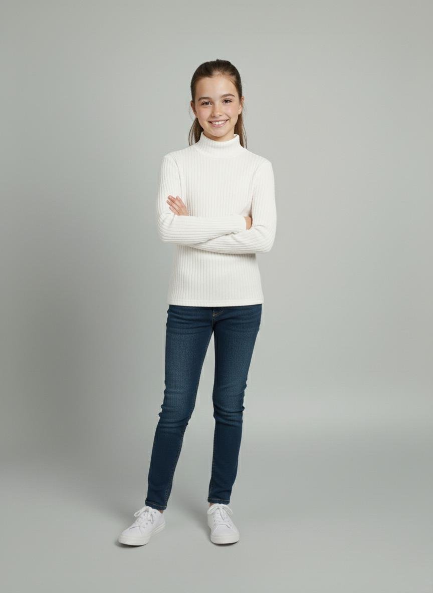 Kız ve Erkek Çocuk Kırmızı Fitilli Yarım Balıkçı Yaka Uzun Kollu Body İçlik