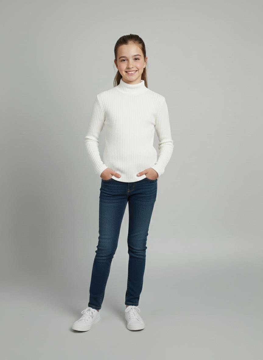 Kız ve Erkek Çocuk Kırmızı Fitilli Yarım Balıkçı Yaka Uzun Kollu Body İçlik