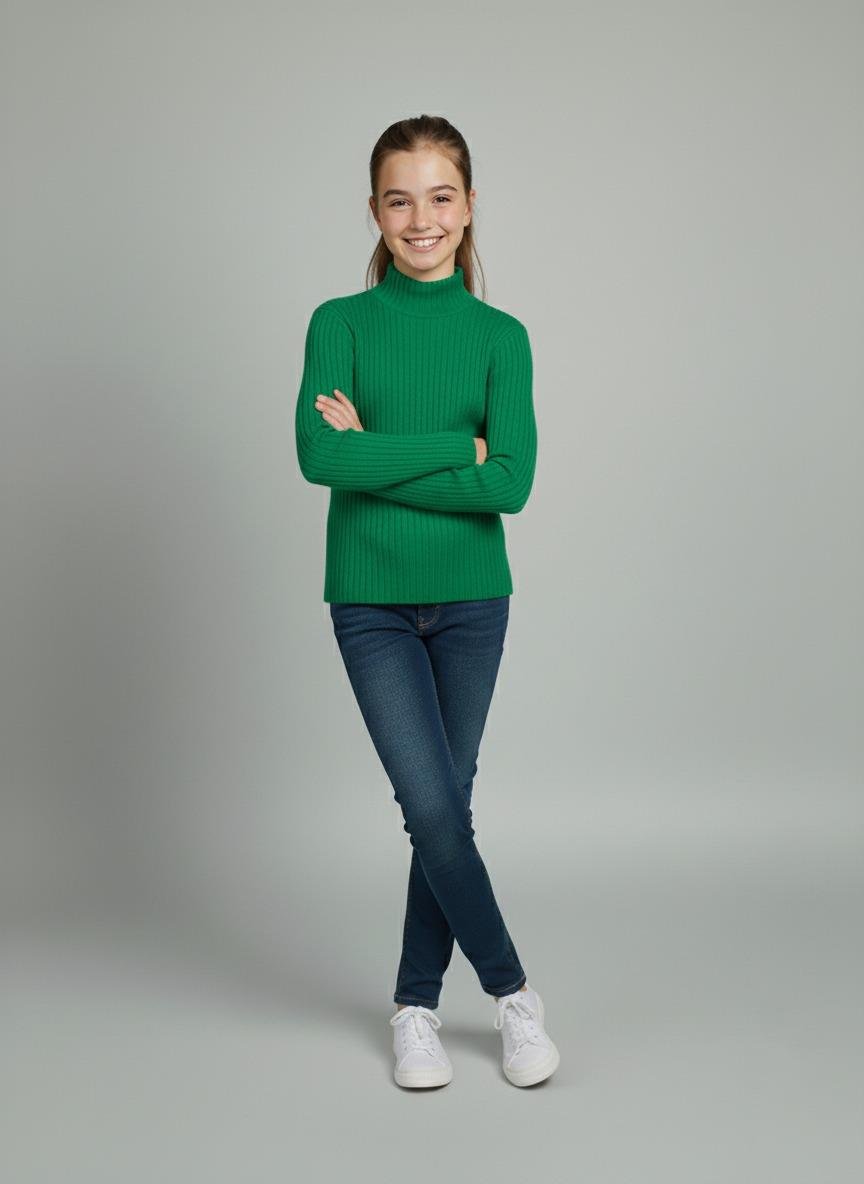 Kız ve Erkek Çocuk Kırmızı Fitilli Yarım Balıkçı Yaka Uzun Kollu Body İçlik