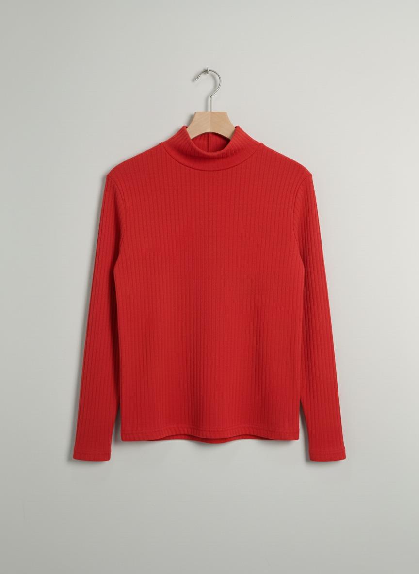 Kız ve Erkek Çocuk Kırmızı Fitilli Yarım Balıkçı Yaka Uzun Kollu Body İçlik