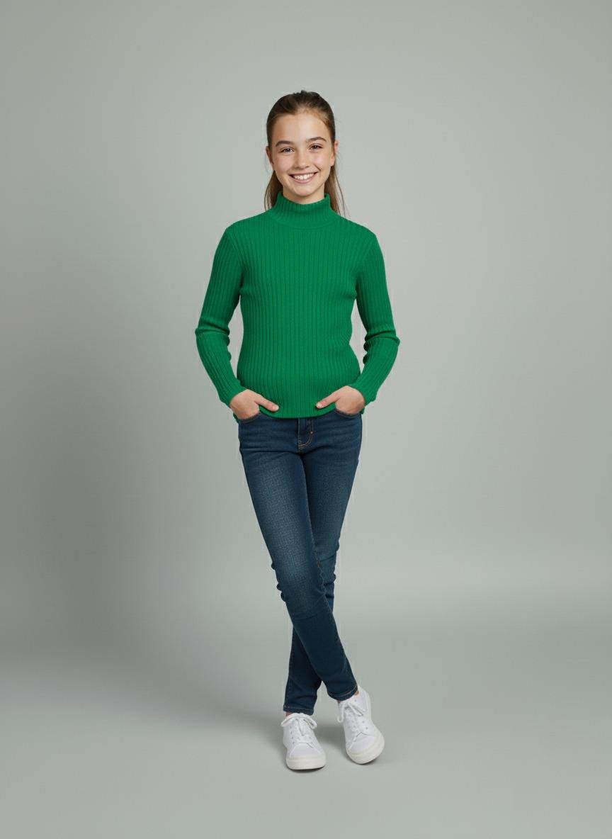 Kız ve Erkek Çocuk Kırmızı Fitilli Yarım Balıkçı Yaka Uzun Kollu Body İçlik