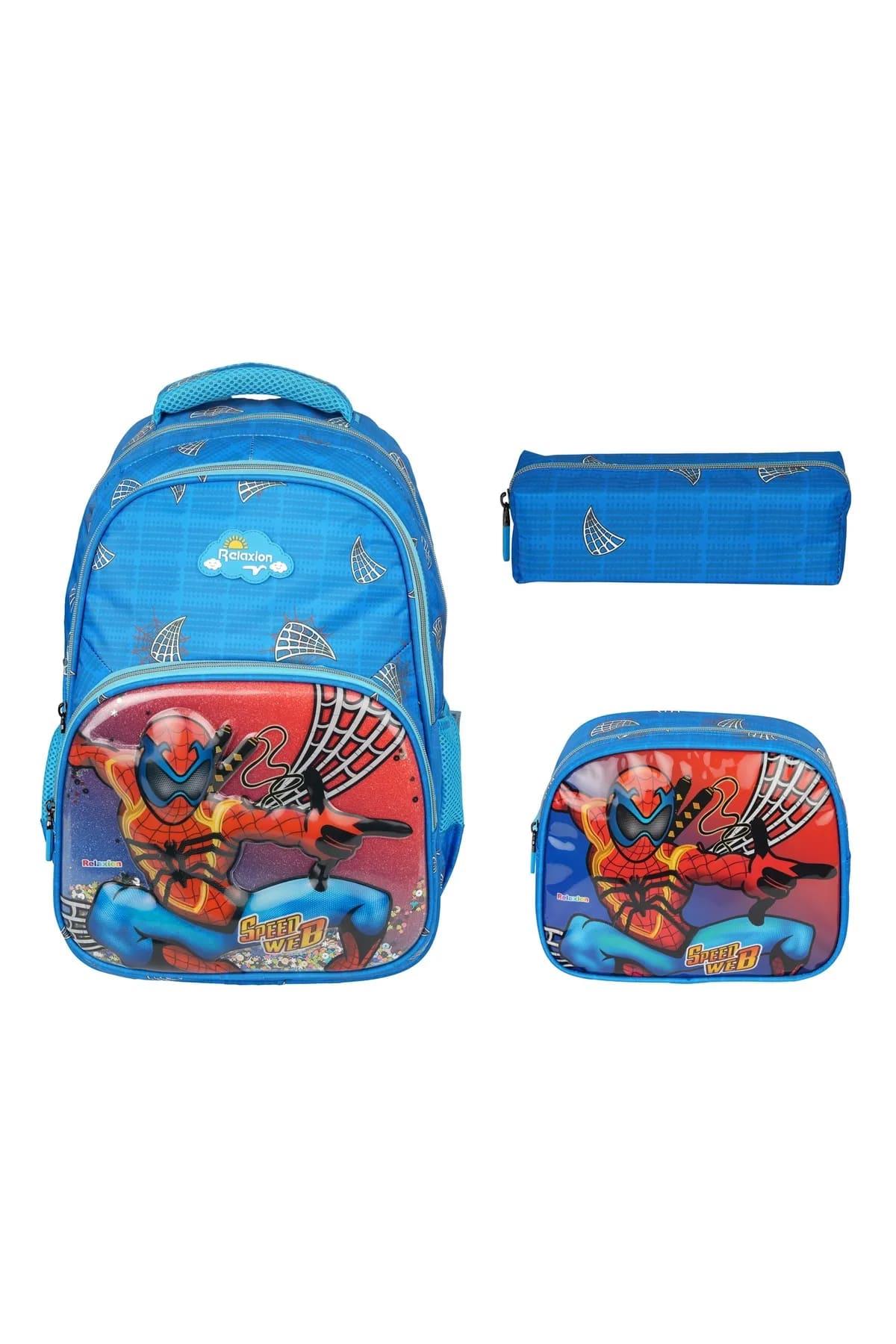 Relaxion Yeni Sezon Spiderman Figürlü İlkokul Sırt Çantası Beslenme Çantası Kalemlik Üçlü Takım
