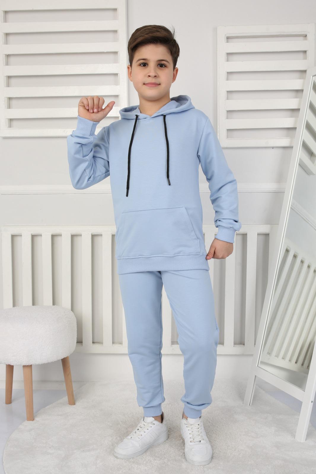 UNISEX ÇOCUK BASIC BEBE MAVİSİ RENK KANGURU CEP RAHAT KALIP KAPÜŞONLU SWEATSHIRT