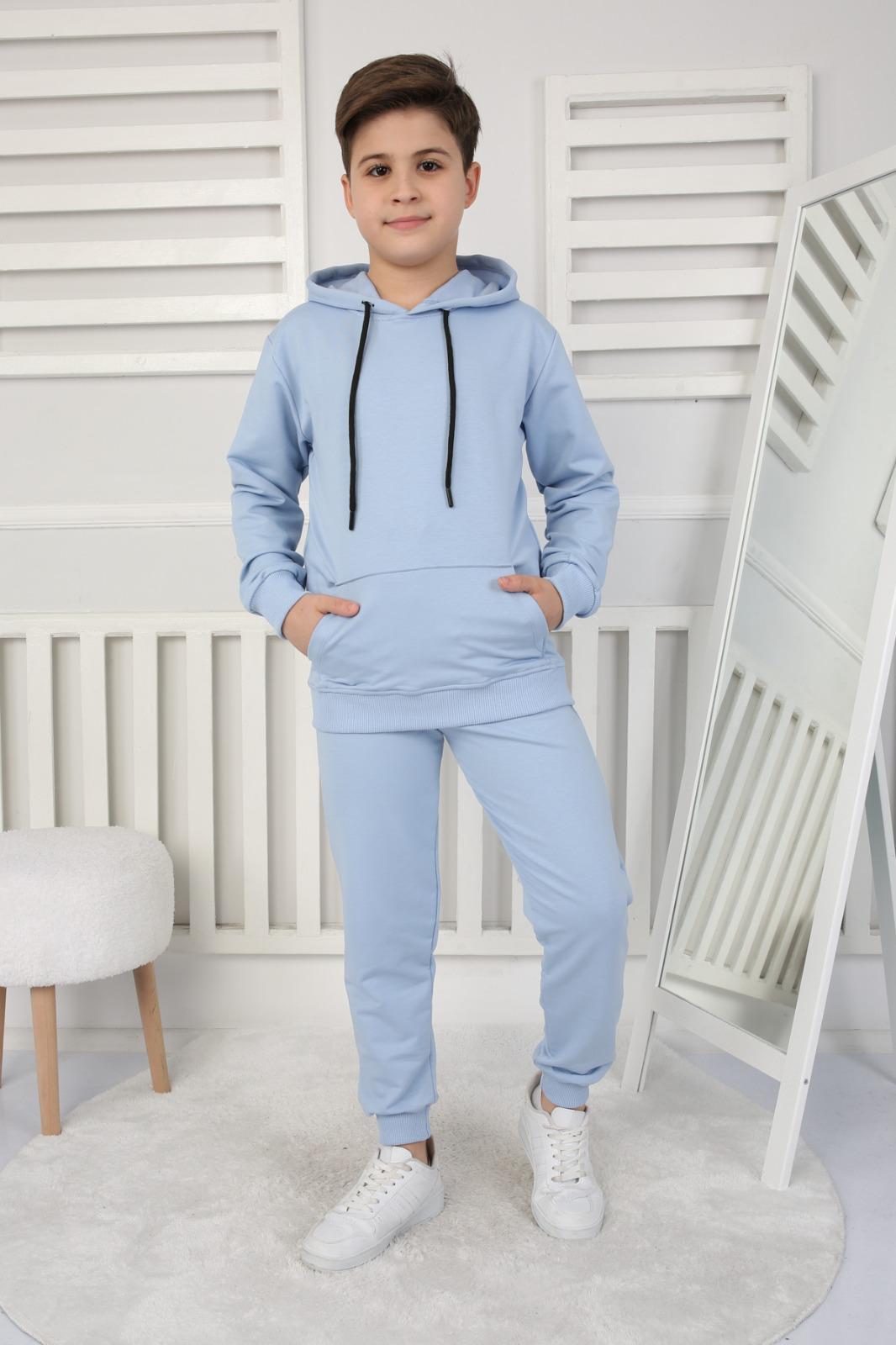 UNISEX ÇOCUK BASIC BEBE MAVİSİ RENK KANGURU CEP RAHAT KALIP KAPÜŞONLU SWEATSHIRT
