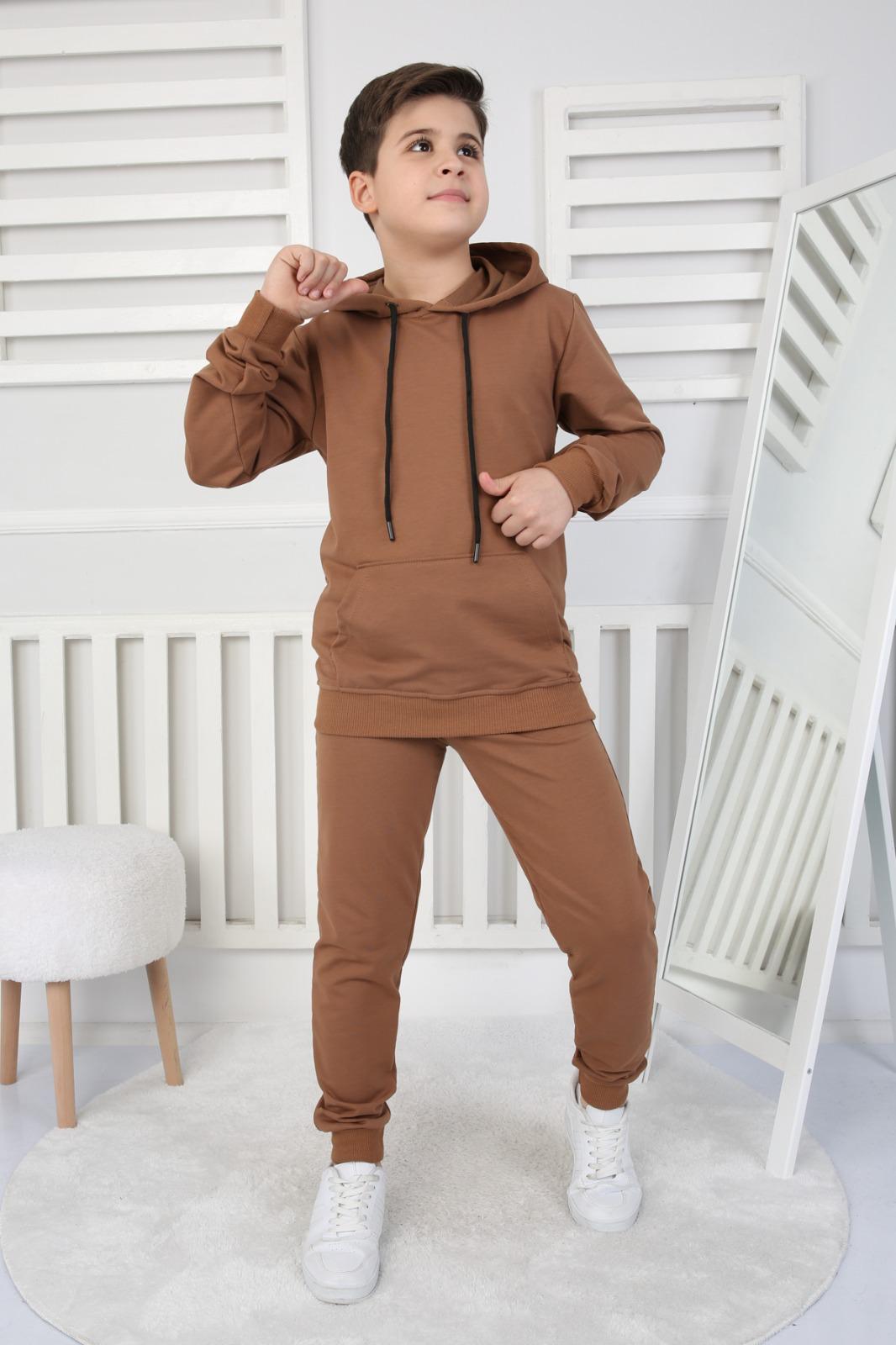 UNISEX ÇOCUK BASIC CAMEL RENK KANGURU CEP RAHAT KALIP KAPÜŞONLU SWEATSHIRT