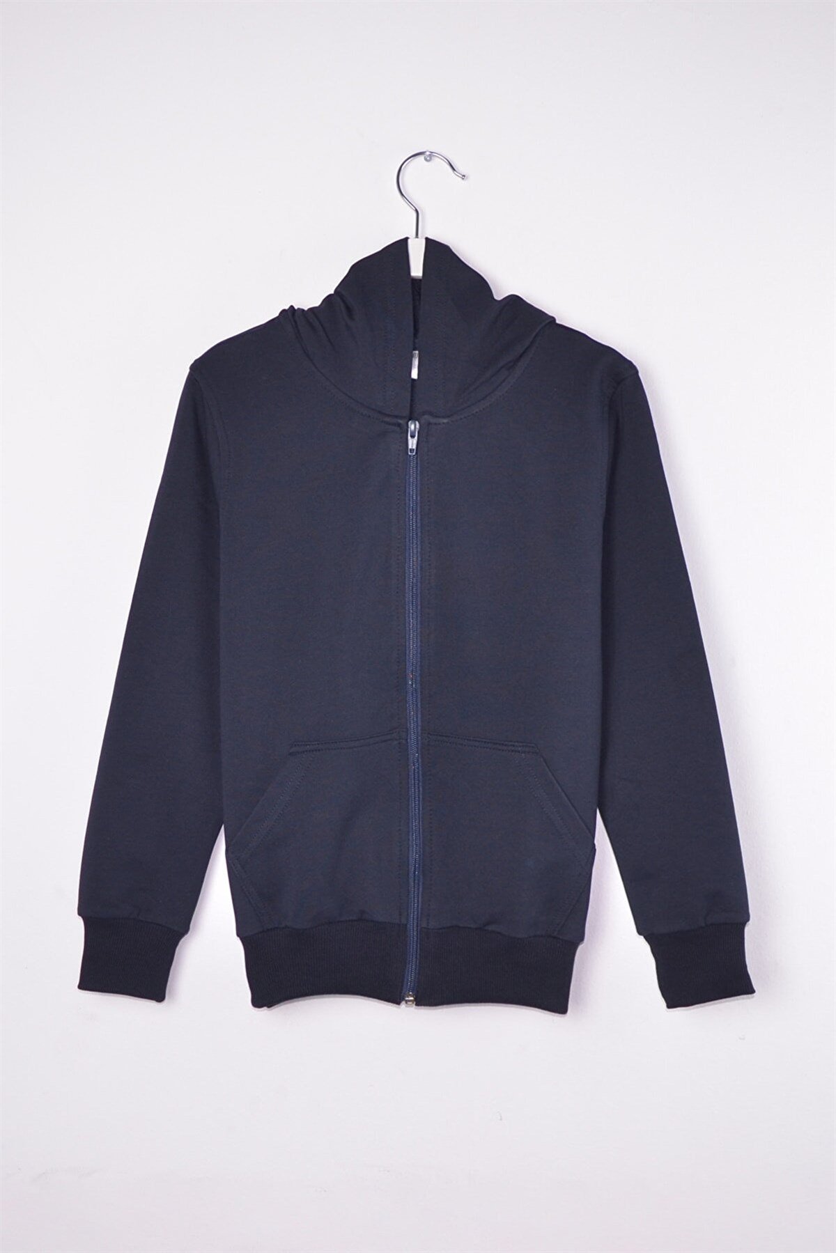 UNISEX ÇOCUK KAPÜŞONLU FERMUARLI ÜÇ İPLİK KIŞLIK  LACİVERT POLAR SWEATSHIRT HIRKA