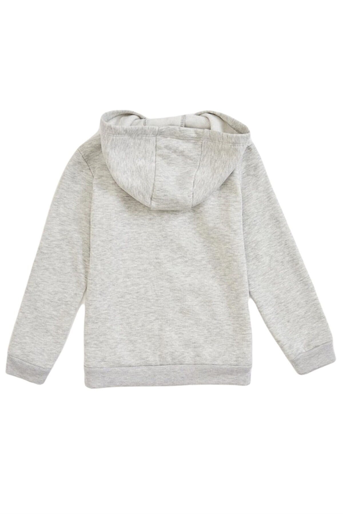 UNISEX ÇOCUK KAPÜŞONLU FERMUARLI ÜÇ İPLİK KIŞLIK  gri POLAR SWEATSHIRT HIRKA