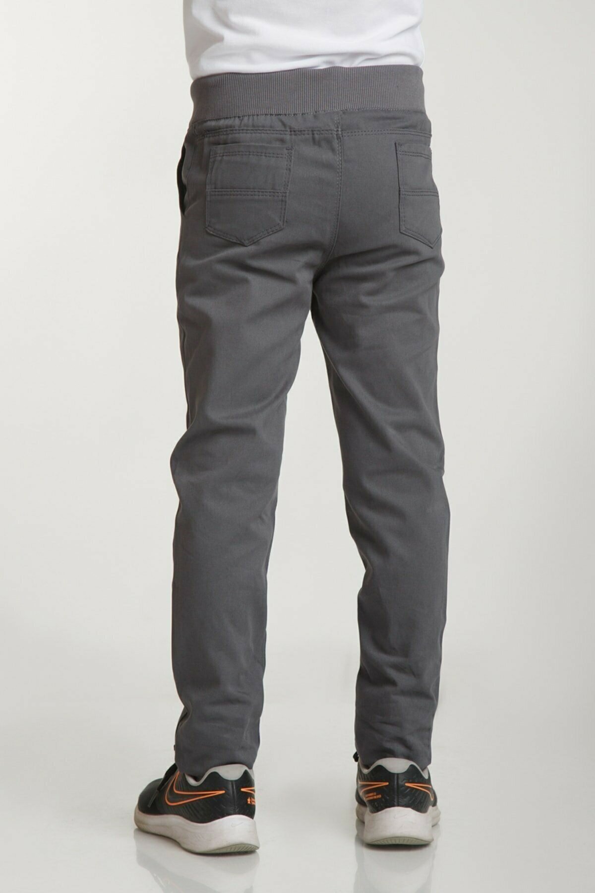 UNISEX ÇOCUK RIBANA BEL AÇIK GRİ CANVAS OKUL PANTOLONU