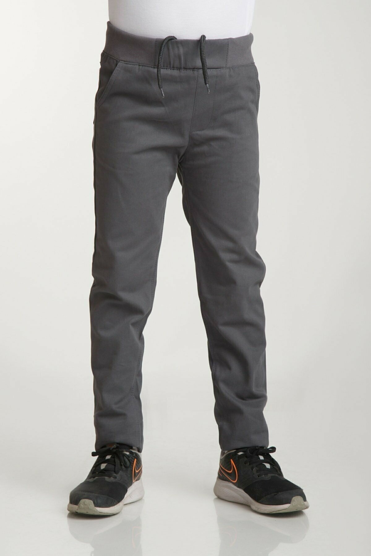 UNISEX ÇOCUK RIBANA BEL AÇIK GRİ CANVAS OKUL PANTOLONU
