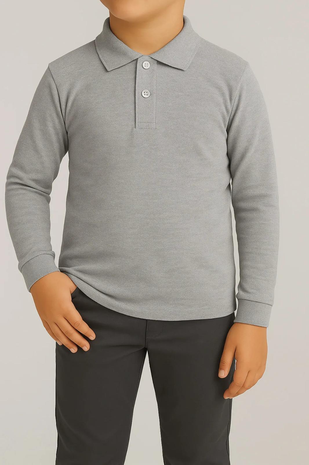 Uzun Kollu Okul Gri Polo Yaka T-shirt