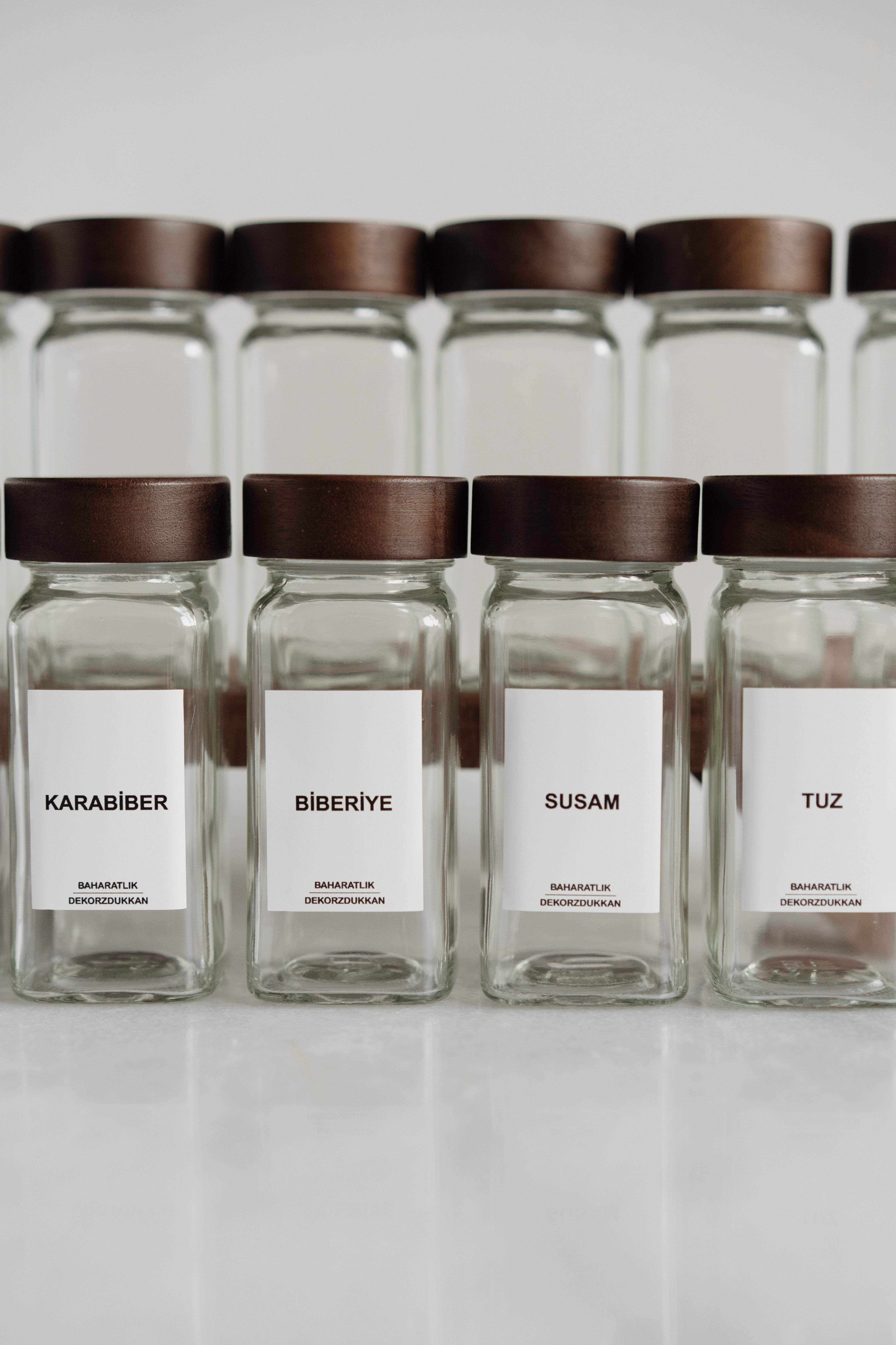 12'li Akasya Kapaklı Baharatlık Seti (25 adet etiket)