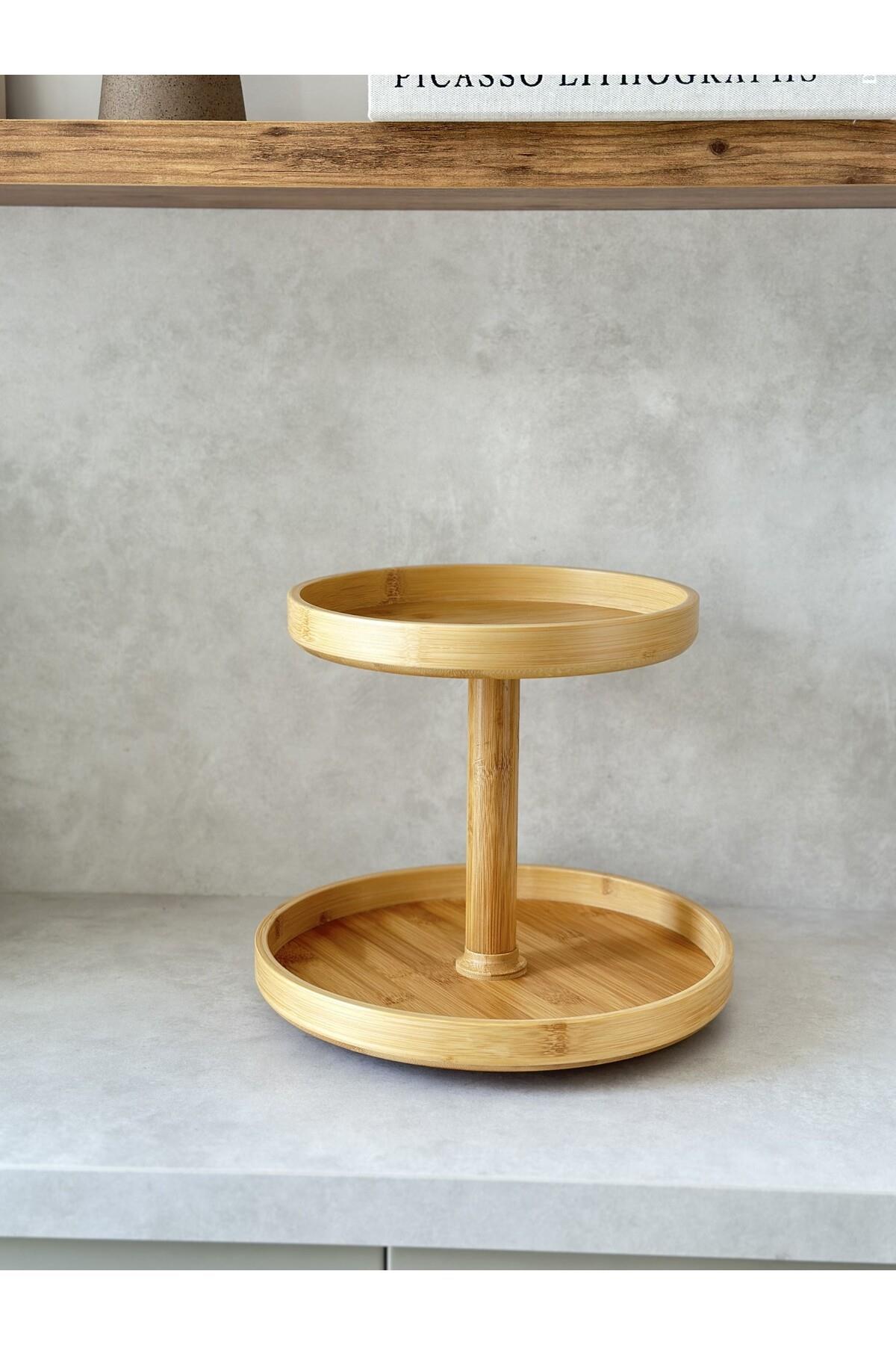 16'lı Bambu Vakum Kapaklı ve Döner Standlı Baharatlık Seti (25 Adet Etiket) + 16 adet ahşap kaşık