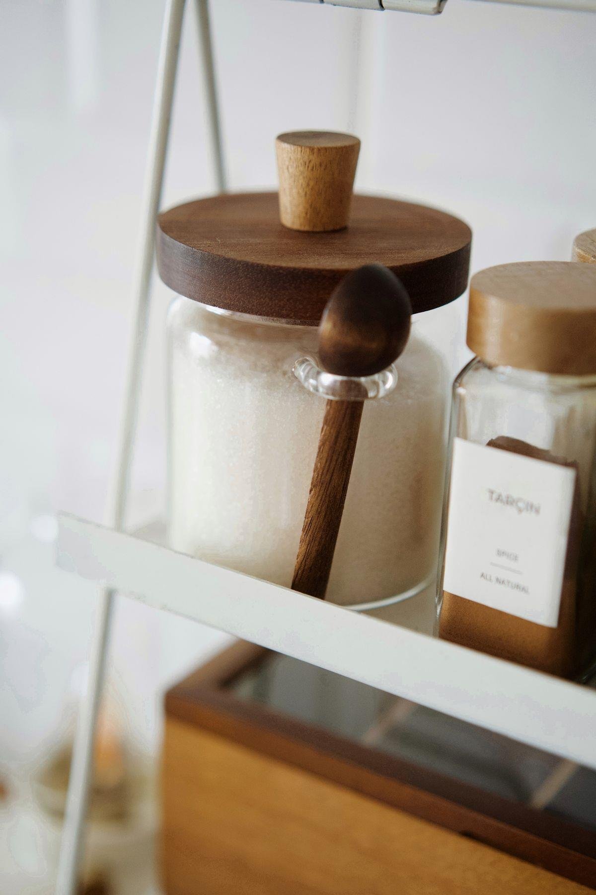 2'li Akasya Kapaklı ve Kaşıklı Borosilikat Cam Kavanoz (450+450ml)