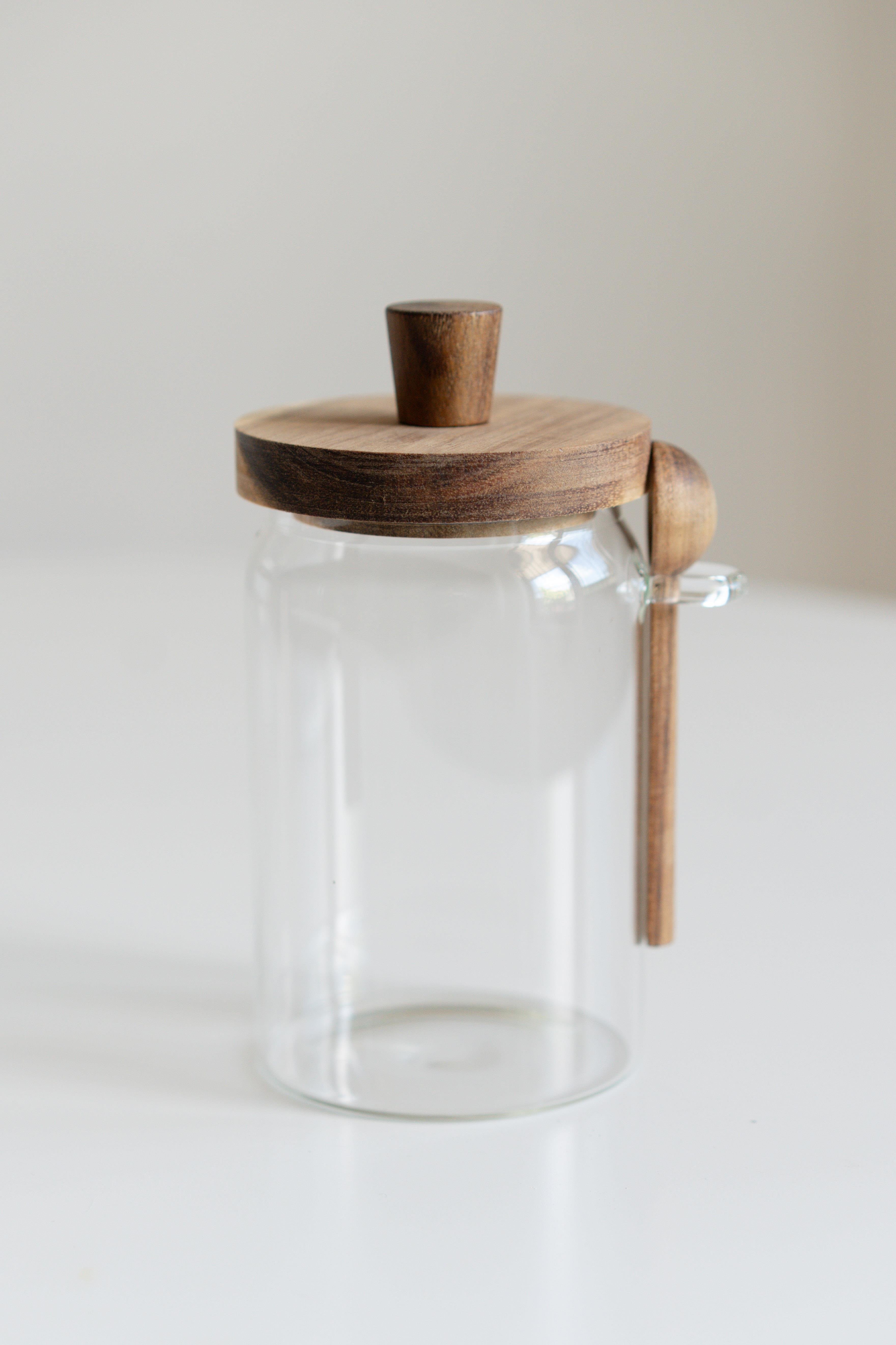 2'li Akasya Vakum Kapaklı ve Kaşıklı Cam Kavanoz Seti (750 ml)