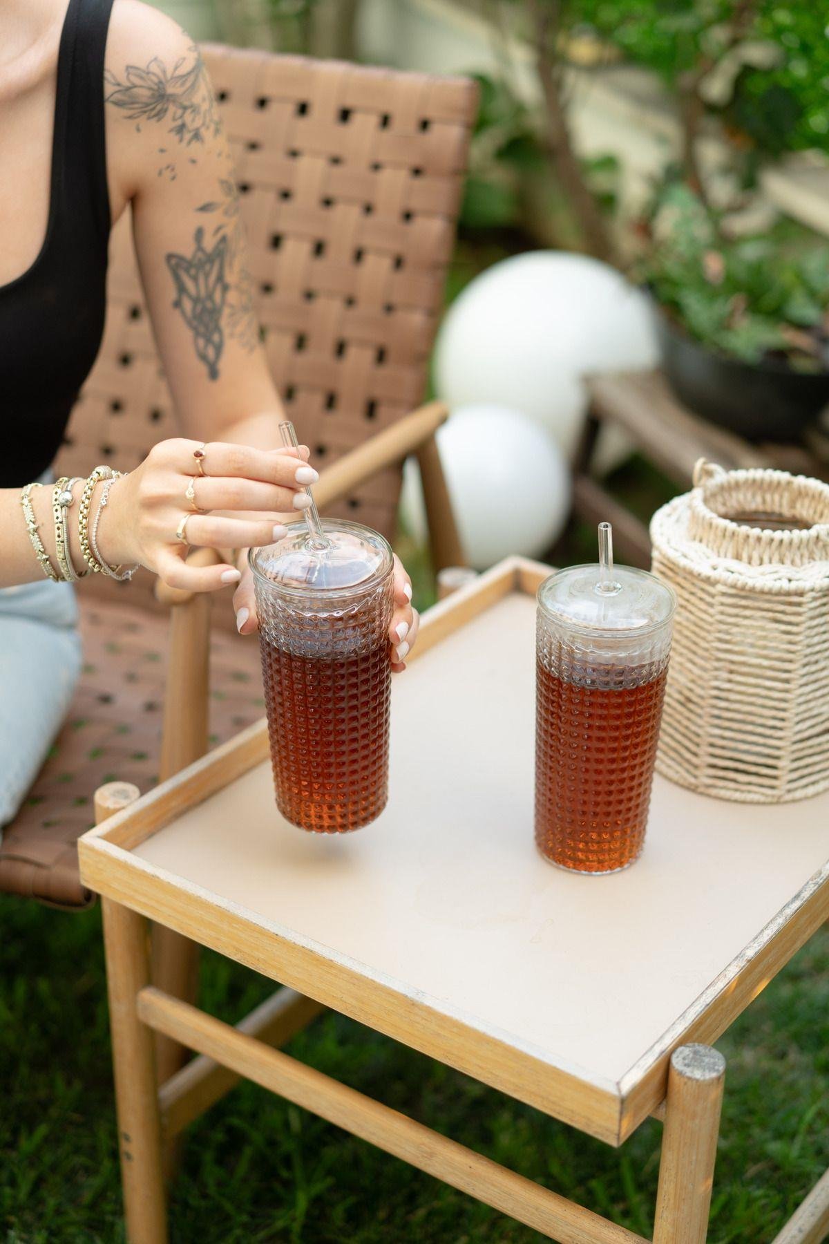 2'li Cam Pipetli Vakum Kapaklı Bardak