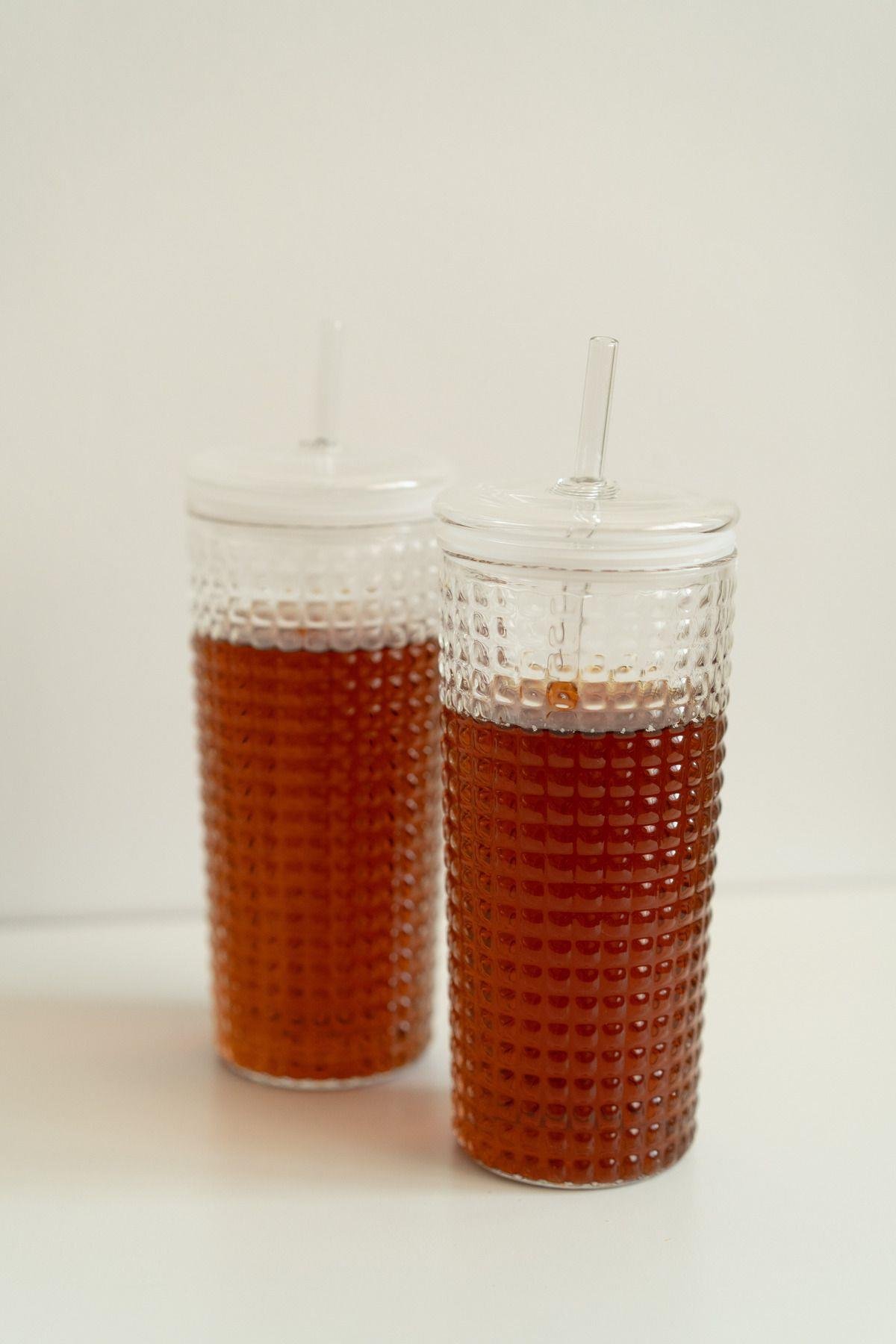 2'li Cam Pipetli Vakum Kapaklı Bardak