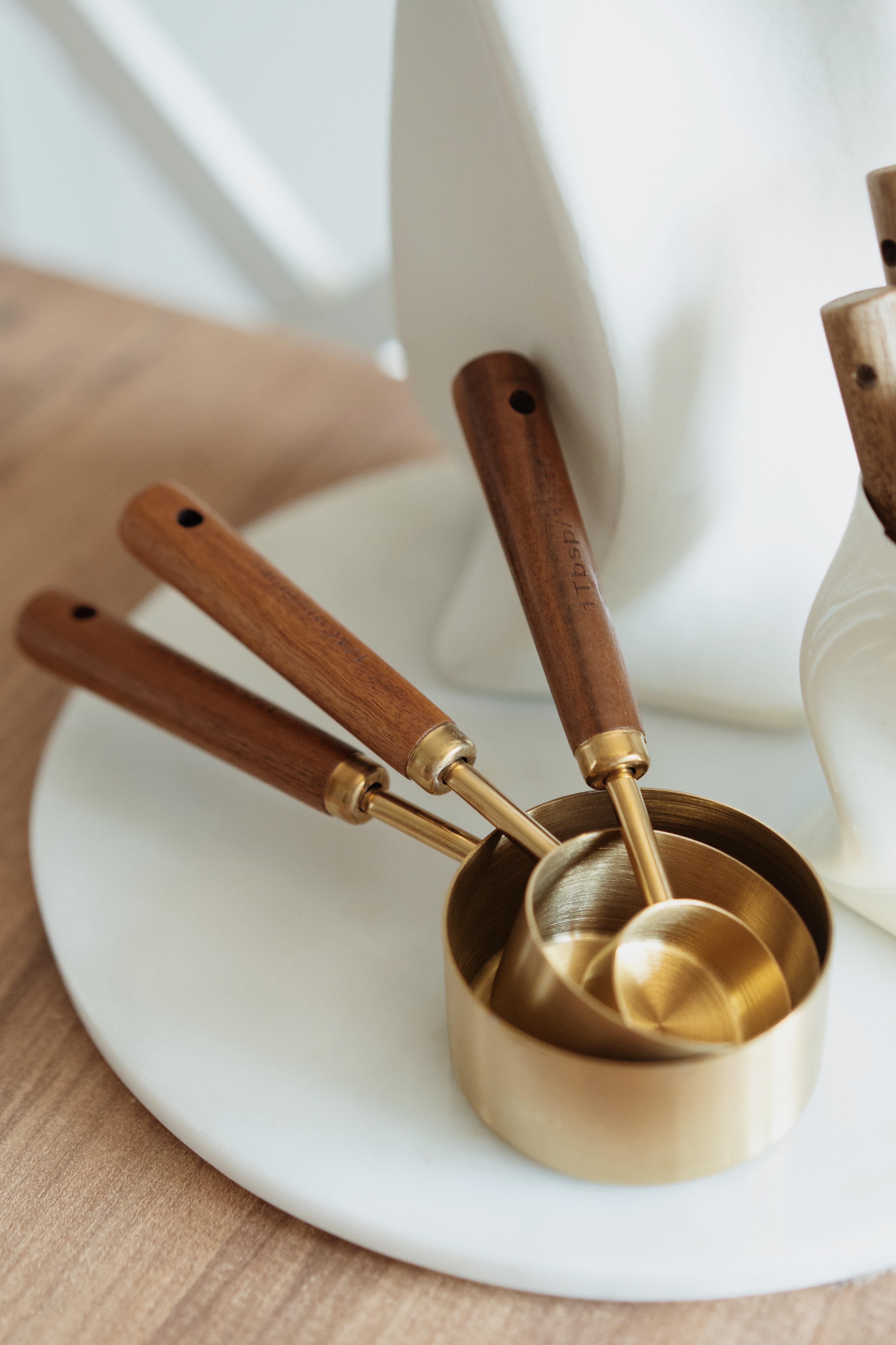 3'lü Ahşap Saplı Gold Çelik Ölçü Kaşığı