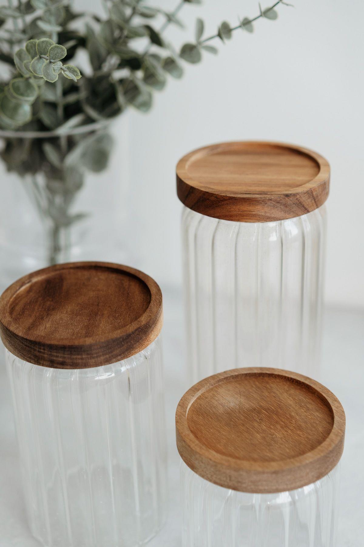 3'lü Akasya Vakum Kapaklı Kavanoz Seti