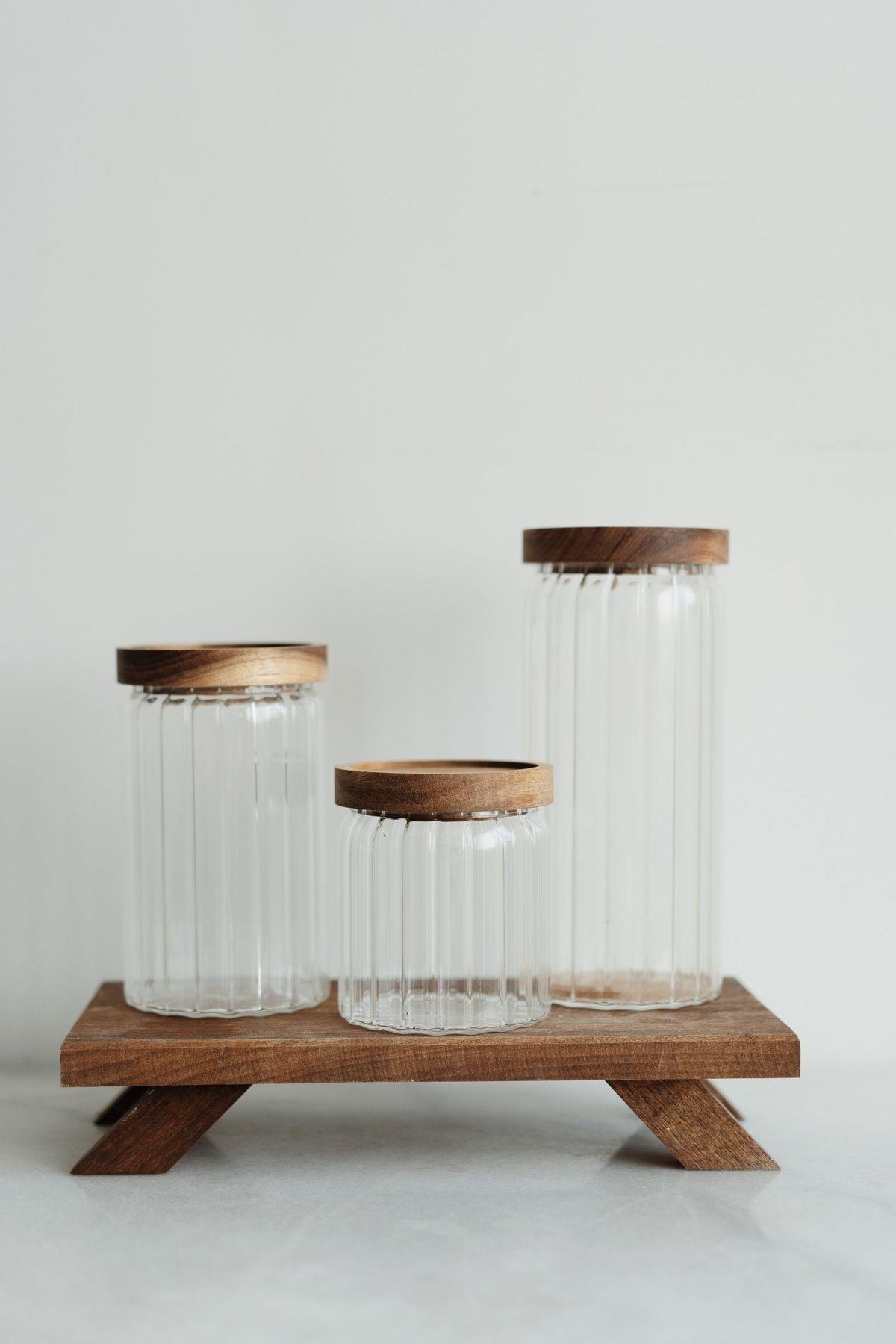 3'lü Akasya Vakum Kapaklı Kavanoz Seti