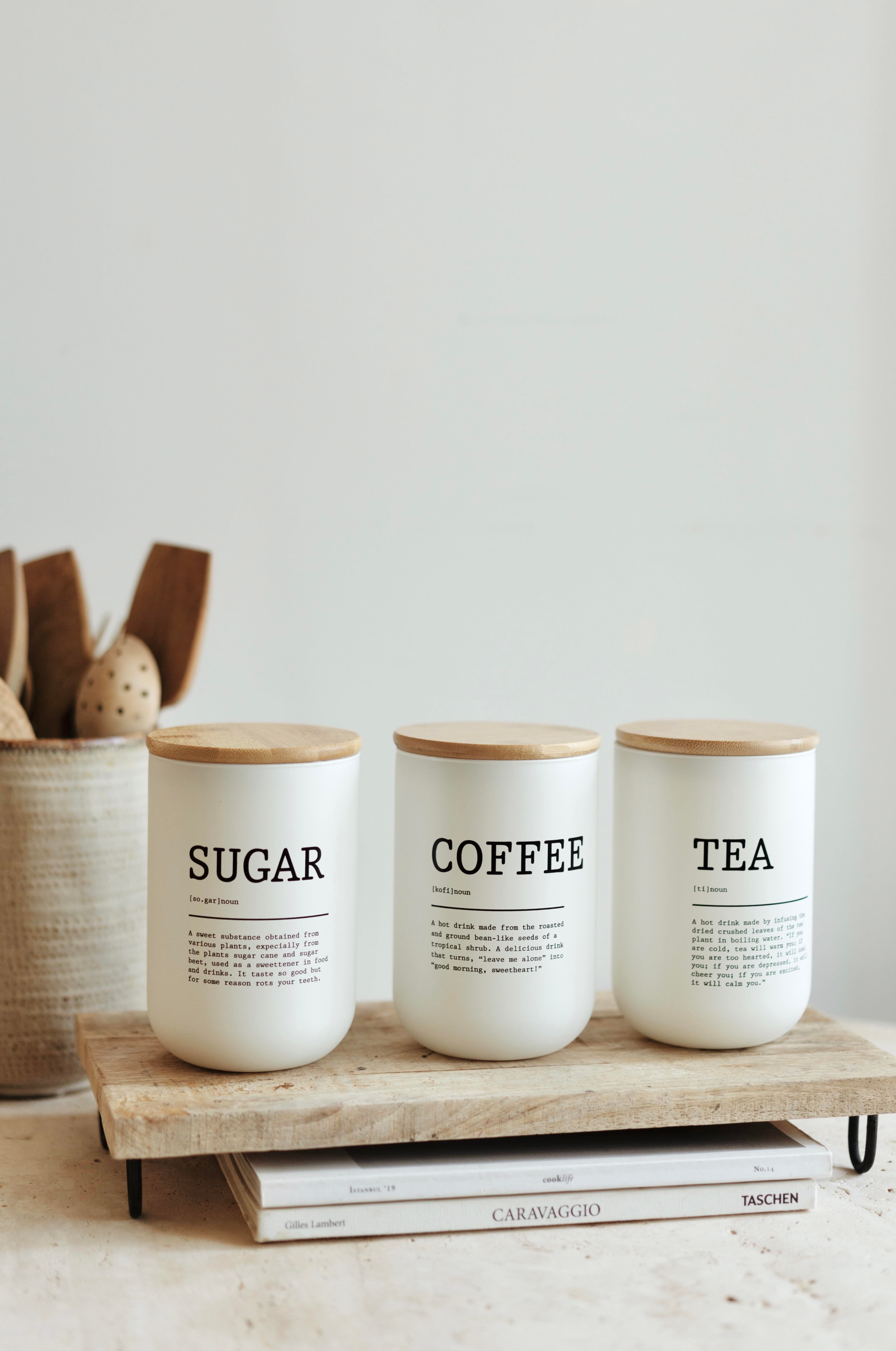 3'lü Bambu Kapaklı Tea-Sugar-Coffee Kavanoz Seti(çay-şeker-kahve)