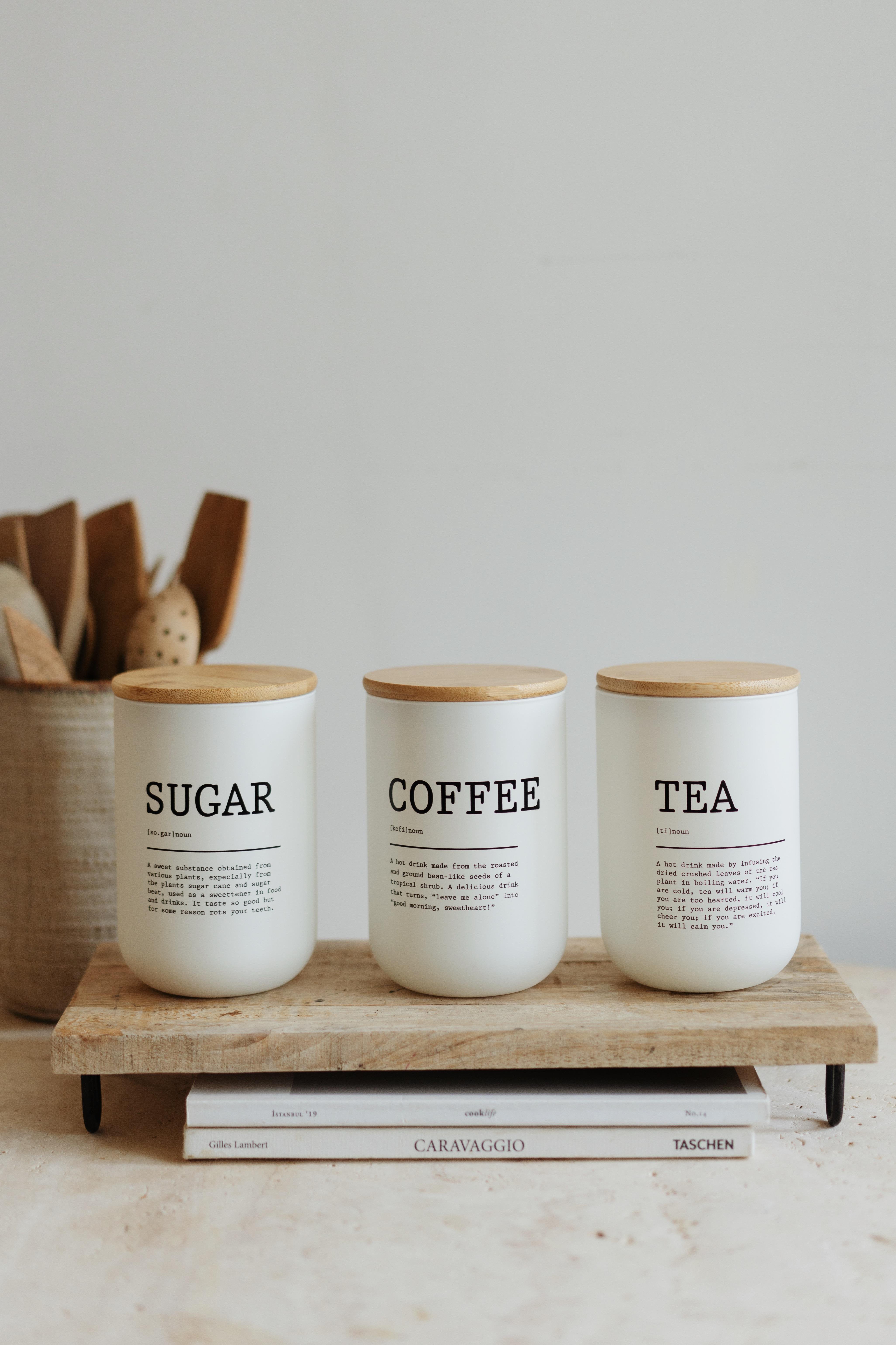 3'lü Bambu Kapaklı Tea-Sugar-Coffee Kavanoz Seti(çay-şeker-kahve)