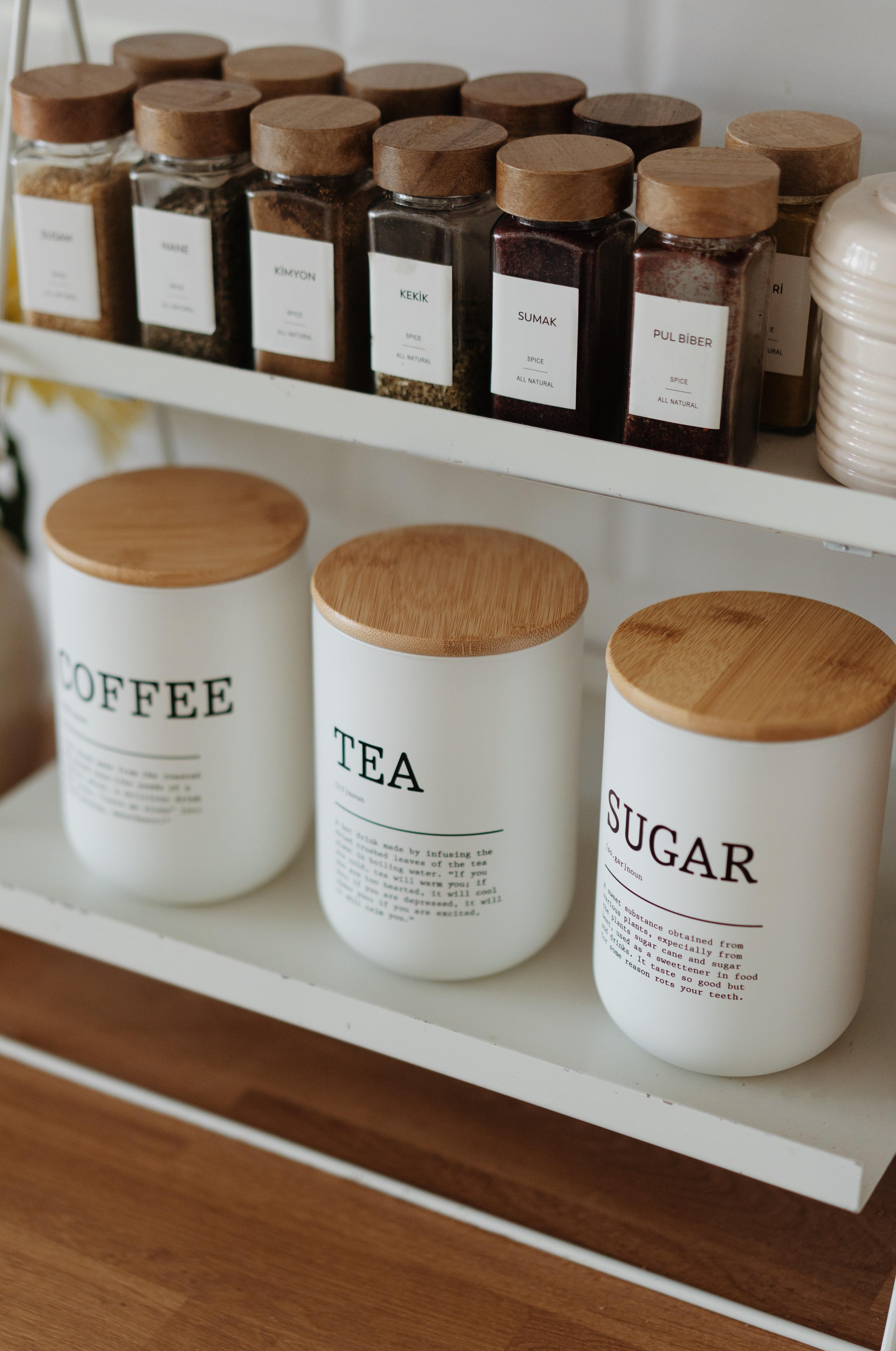 3'lü Bambu Kapaklı Tea-Sugar-Coffee Kavanoz Seti(çay-şeker-kahve)