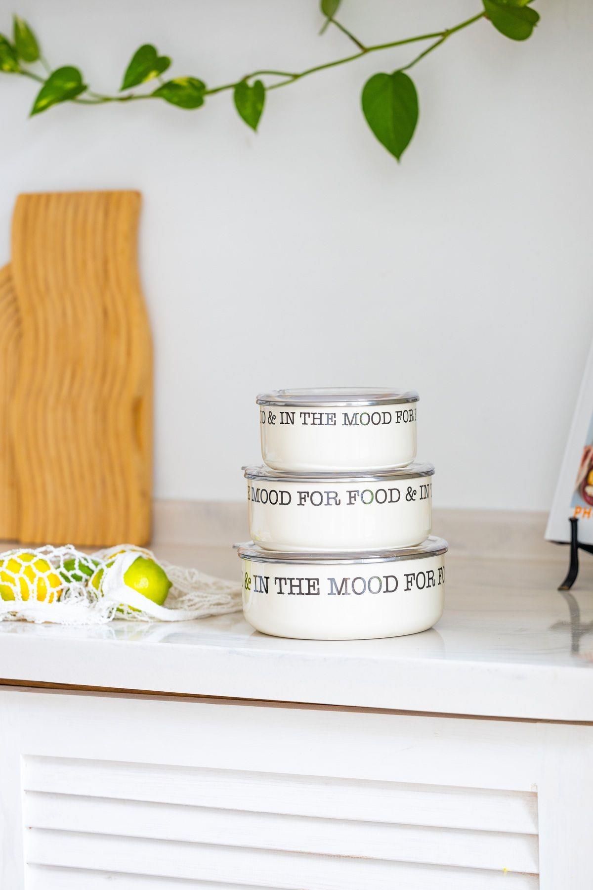 3'lü Emaye Vakum Kapaklı Saklama Kabı Seti