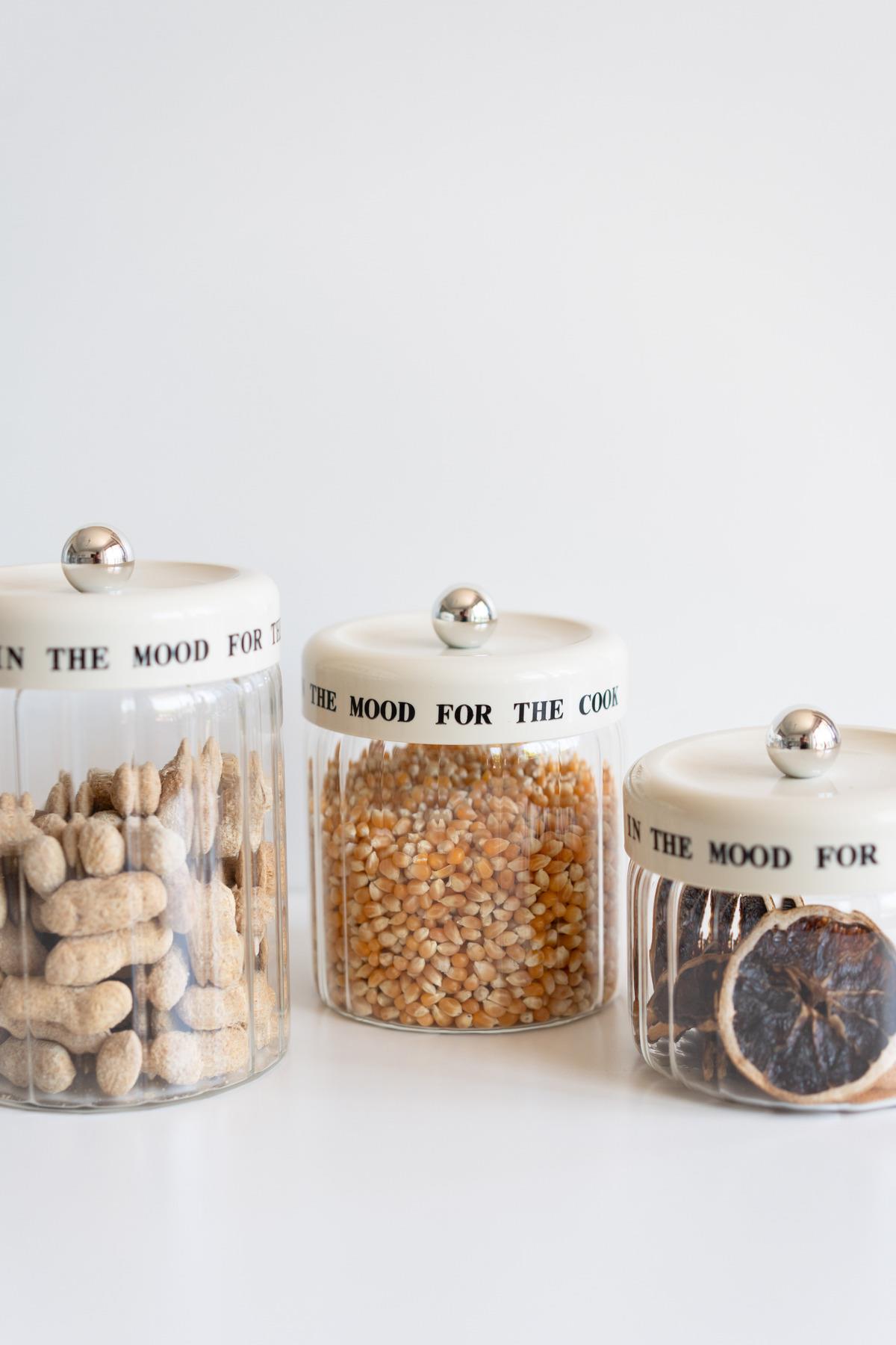 3'lü Krem Vakum Kapaklı Motto Cam Kavanoz Seti (850ml+1100ml+1400ml)