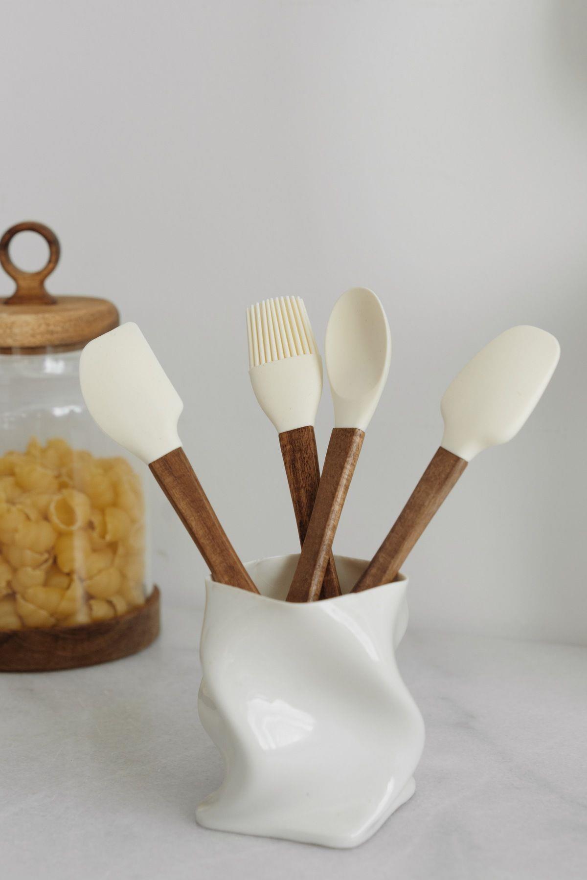 4'lü Mini Akasya Krem Silikon Spatula Seti DKRZ-569, one size