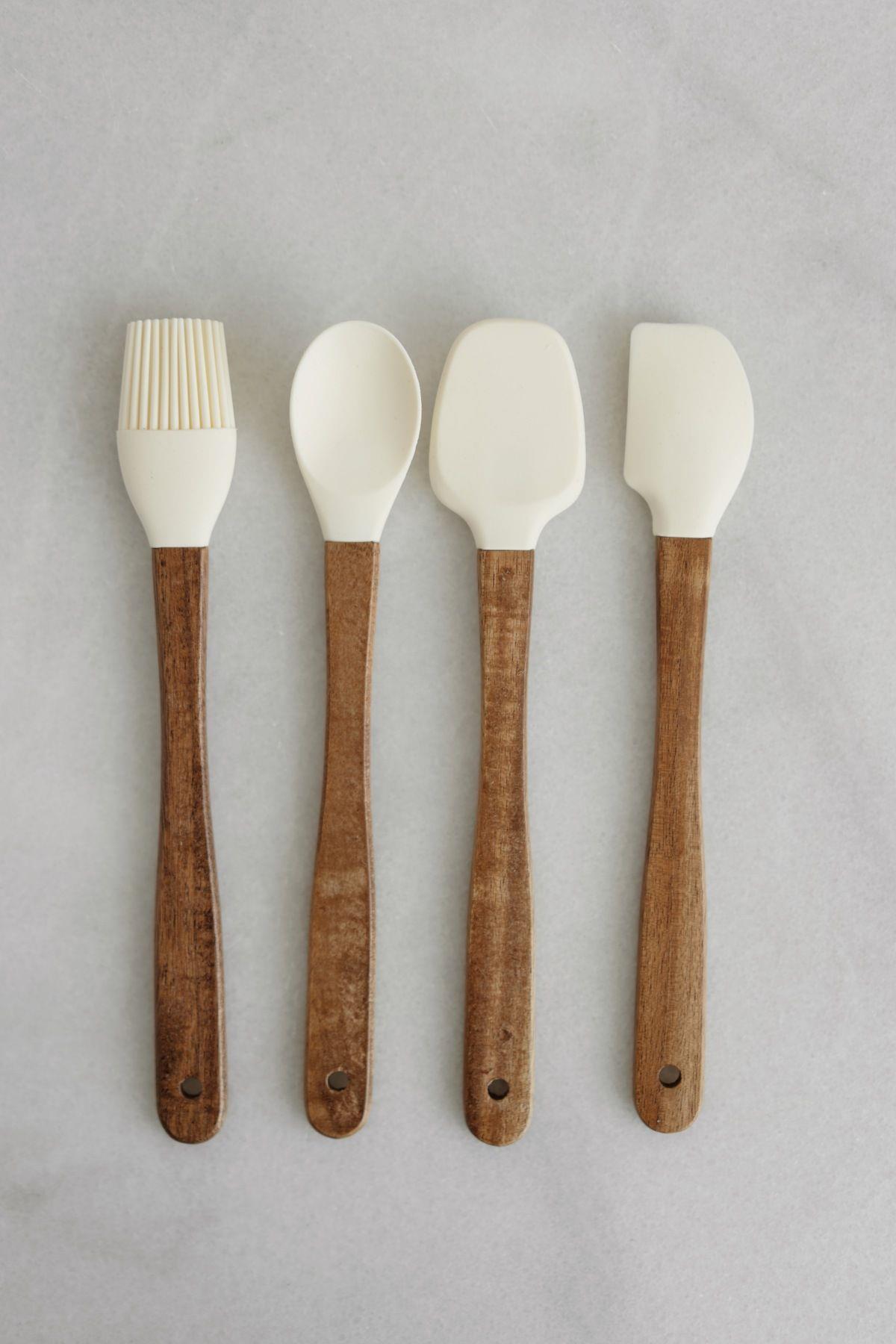 4'lü Mini Akasya Krem Silikon Spatula Seti DKRZ-569, one size