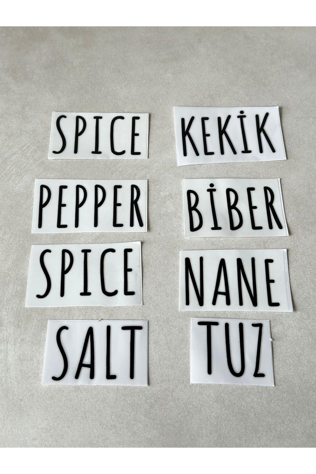 4'lü Porselen Vakum Kapaklı Baharatlık Seti (8 adet Etiket)