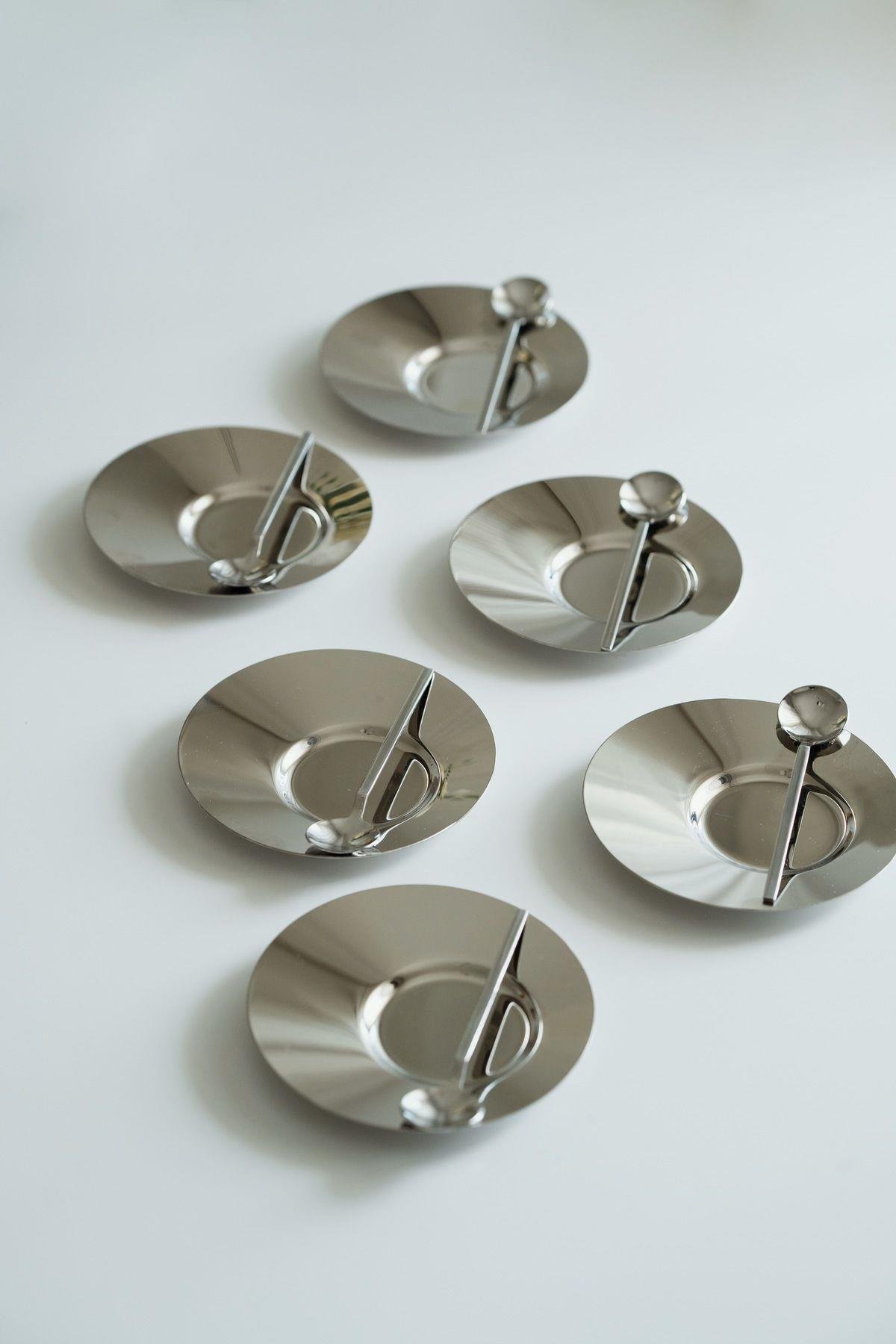 6'lı Metal Çay Tabağı (Paslanmaz Çelik)