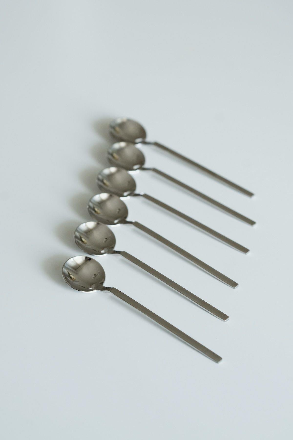 6'lı Metal Çay Tabağı ve Metal Çay Kaşık Seti (Paslanmaz Çelik)