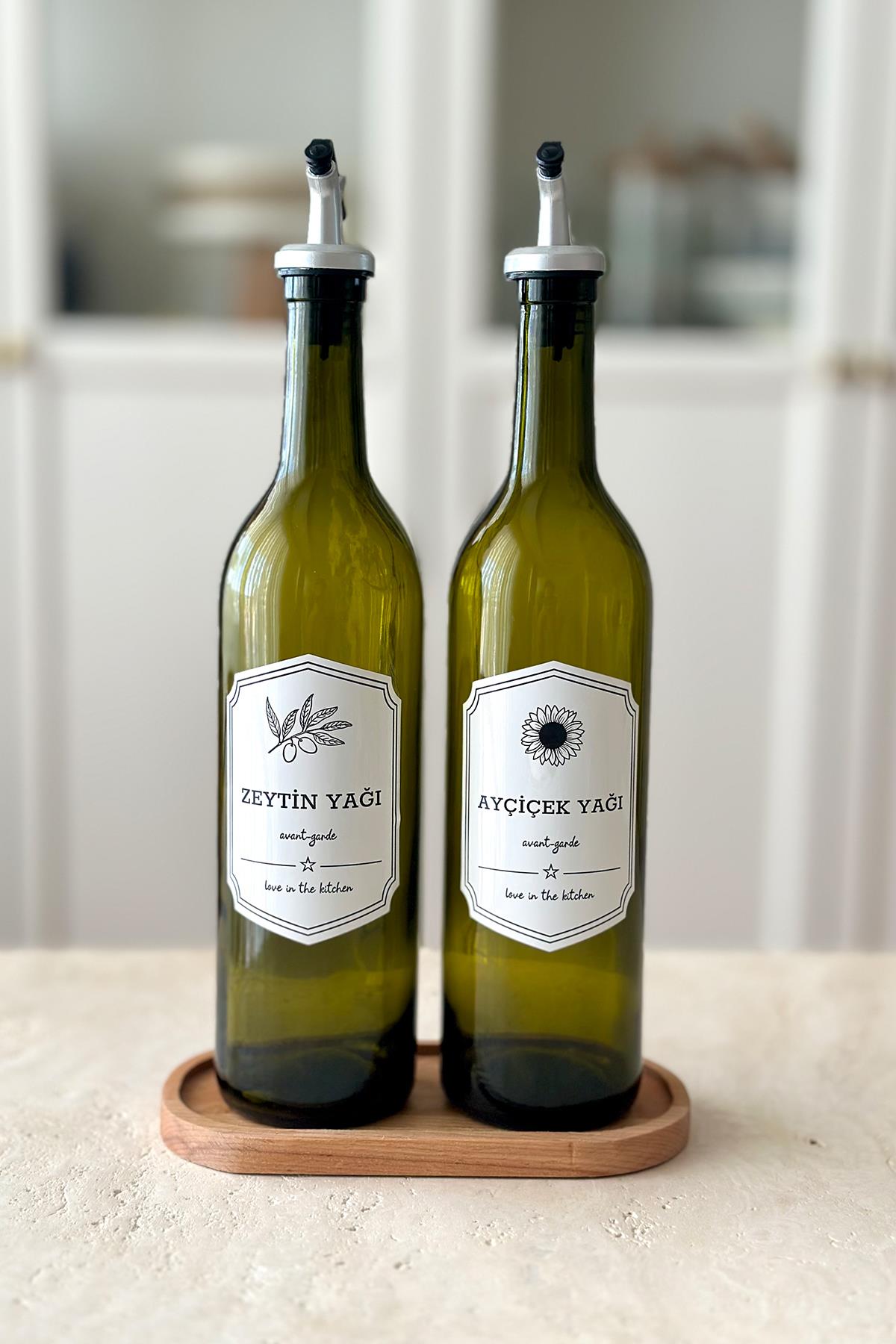 Ahşap Standlı 2'li Cam Yağdanlık Seti