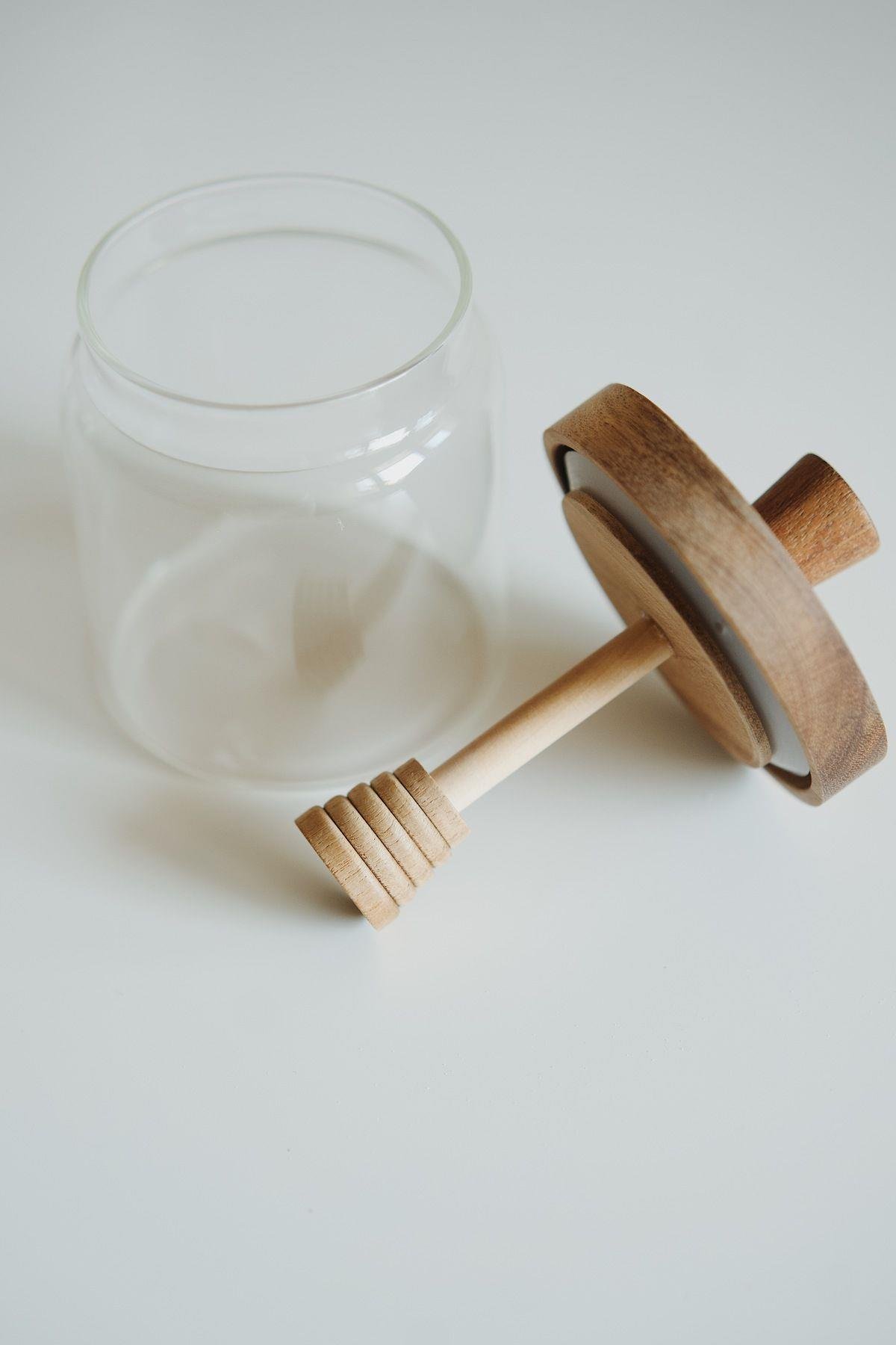 Akasya Kapaklı Borosilikat Cam Bal Kavanozu (450ml)