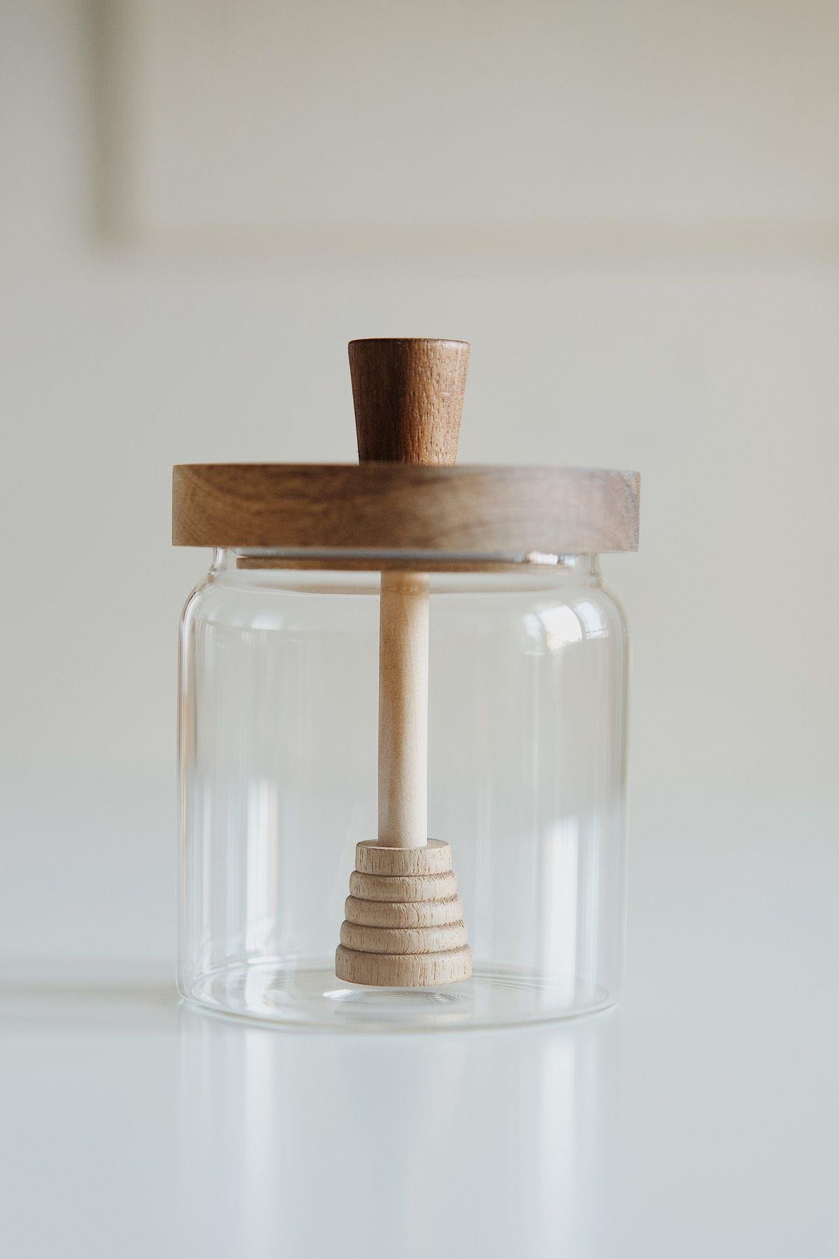 Akasya Kapaklı Borosilikat Cam Bal Kavanozu (450ml)