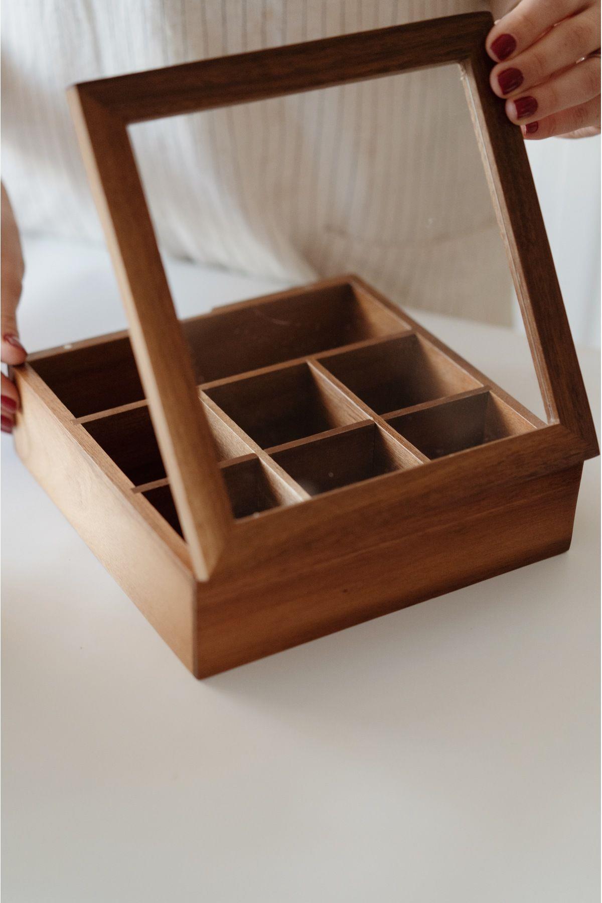 Akasya Kapaklı ve Bölmeli Düzenleyici Kutu (20,7x20,7x6,5cm)