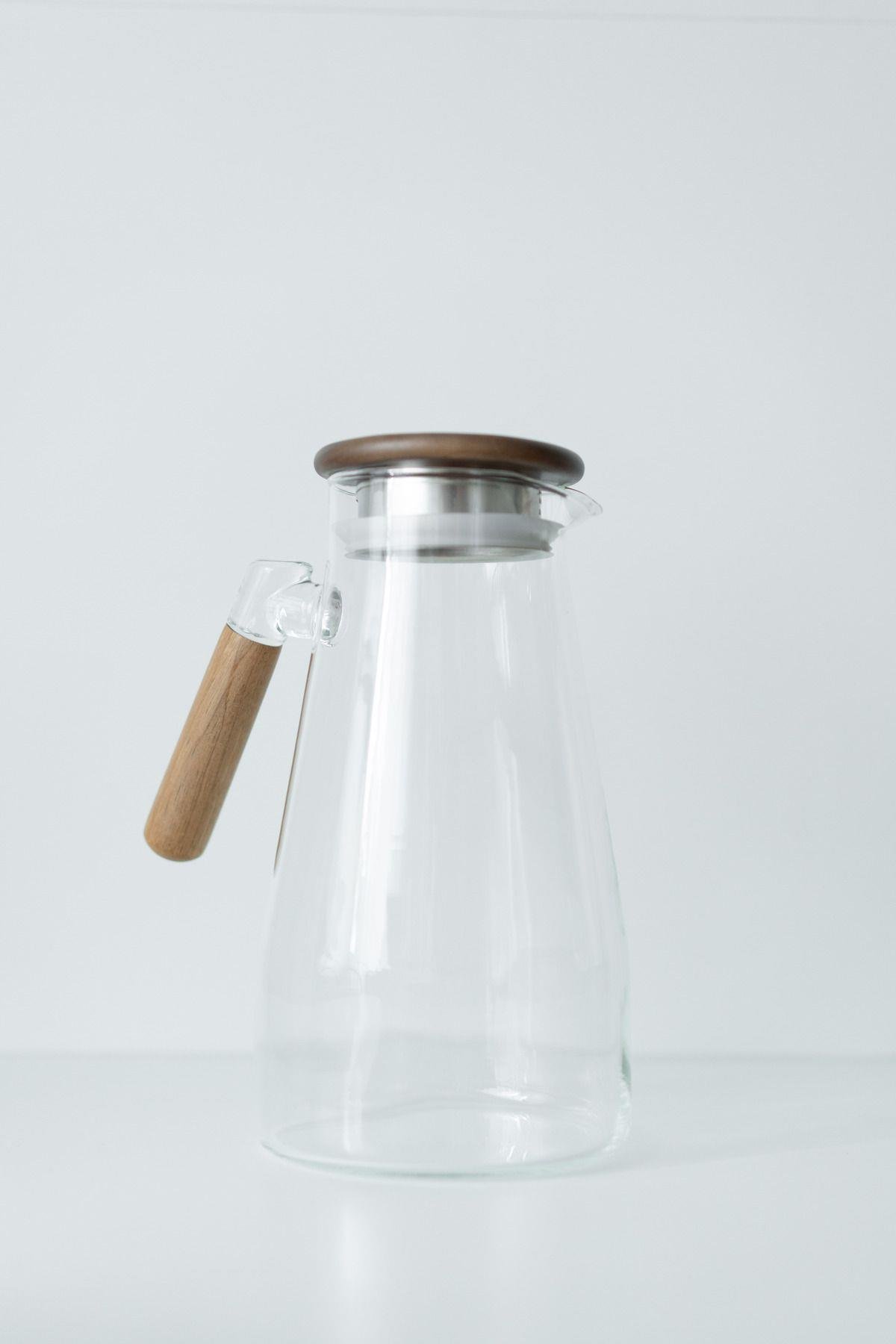 Akasya Saplı ve Kapaklı Cam Düz Sürahi / Filtre Kapak (Model 1)