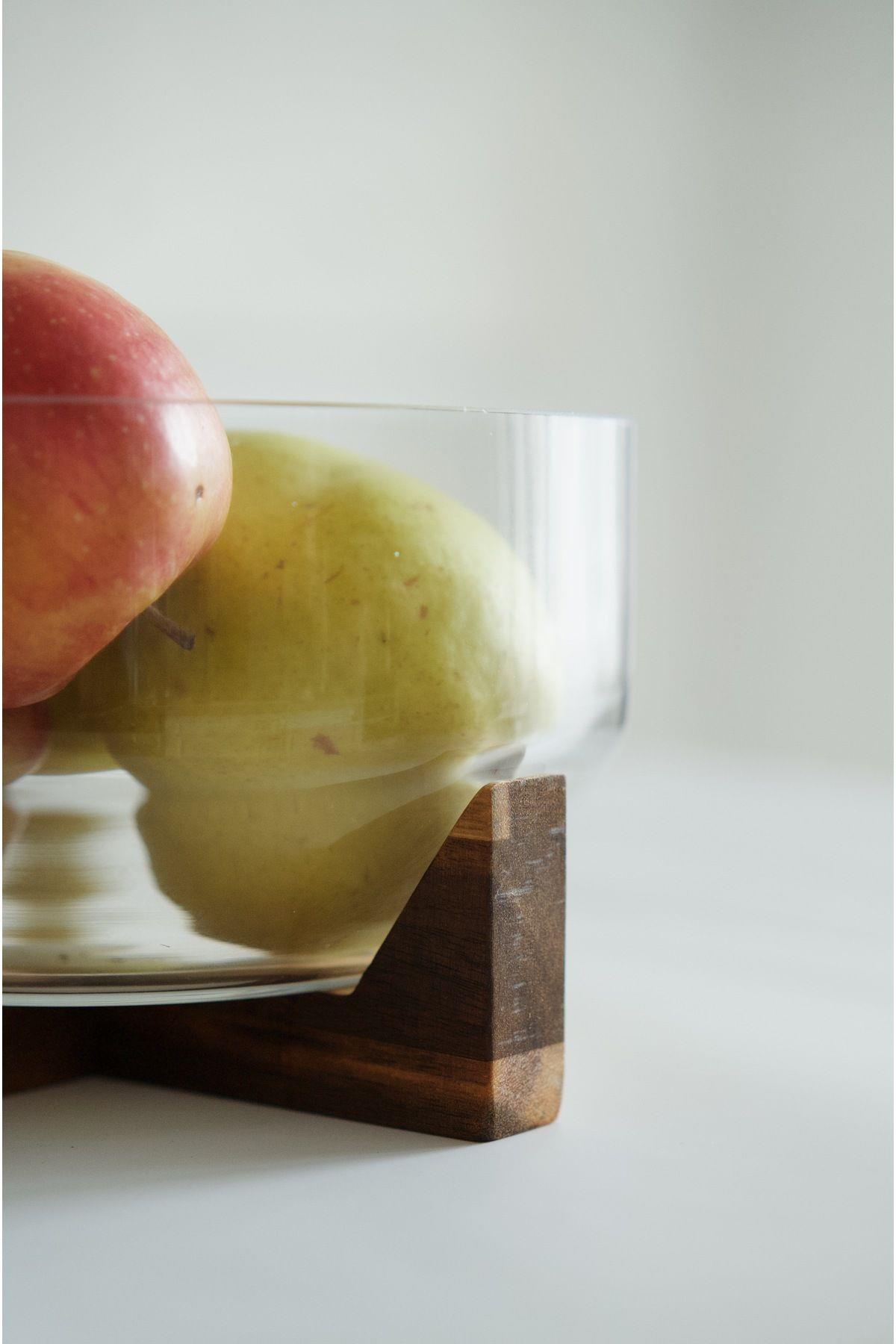 Akasya Standlı Derin Cam Kase (18 cm)