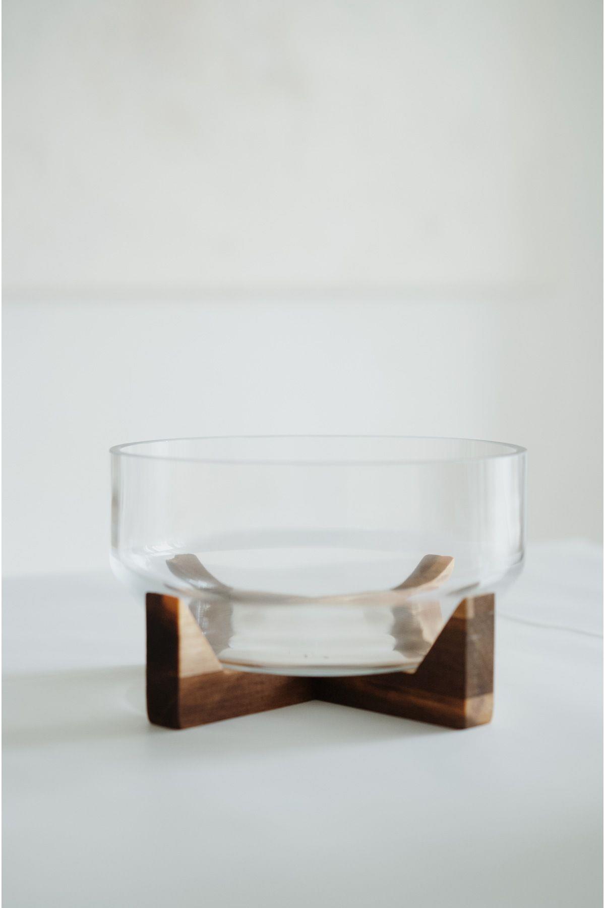 Akasya Standlı Derin Cam Kase (18 cm)